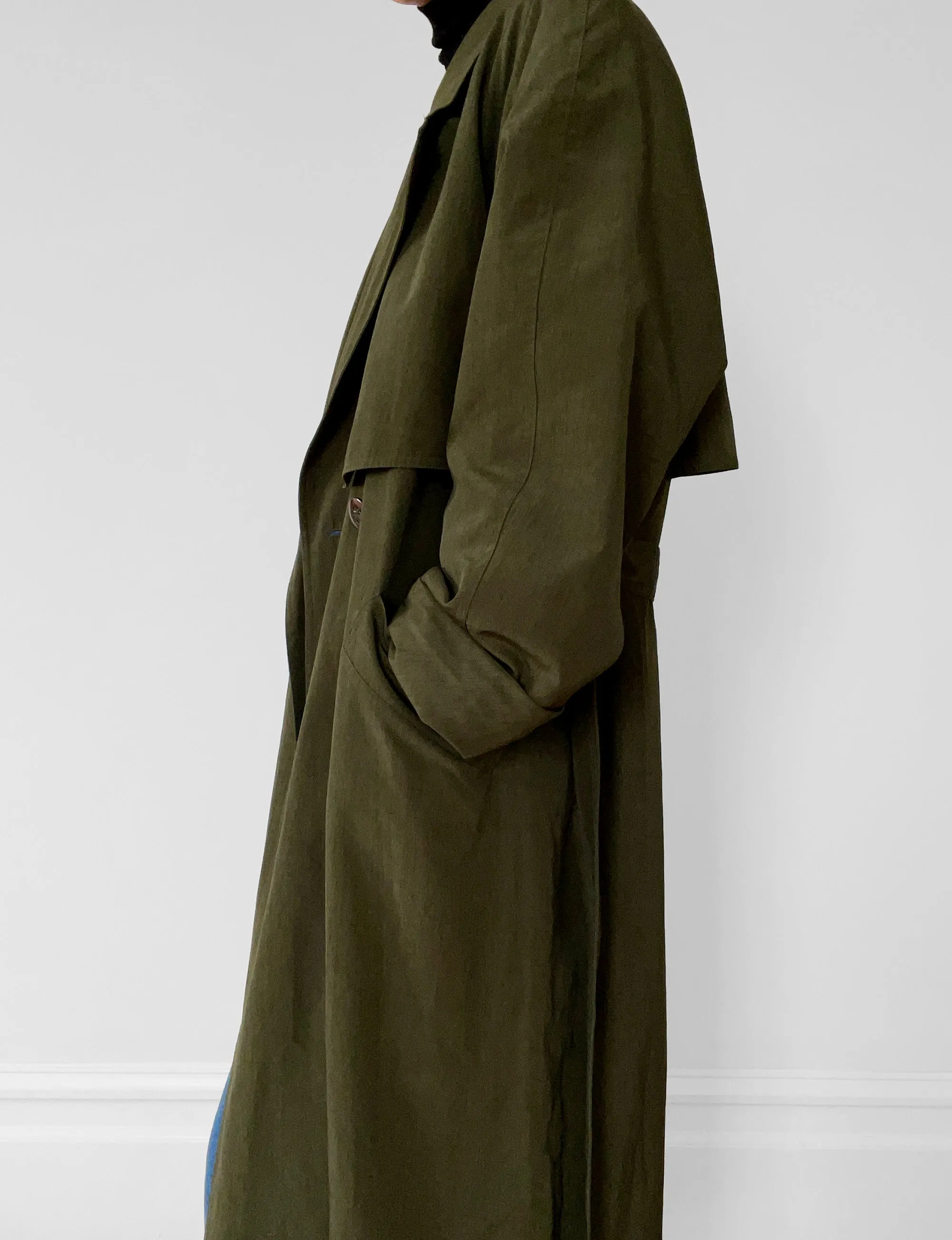 1980s Dark Olive Belted Trench