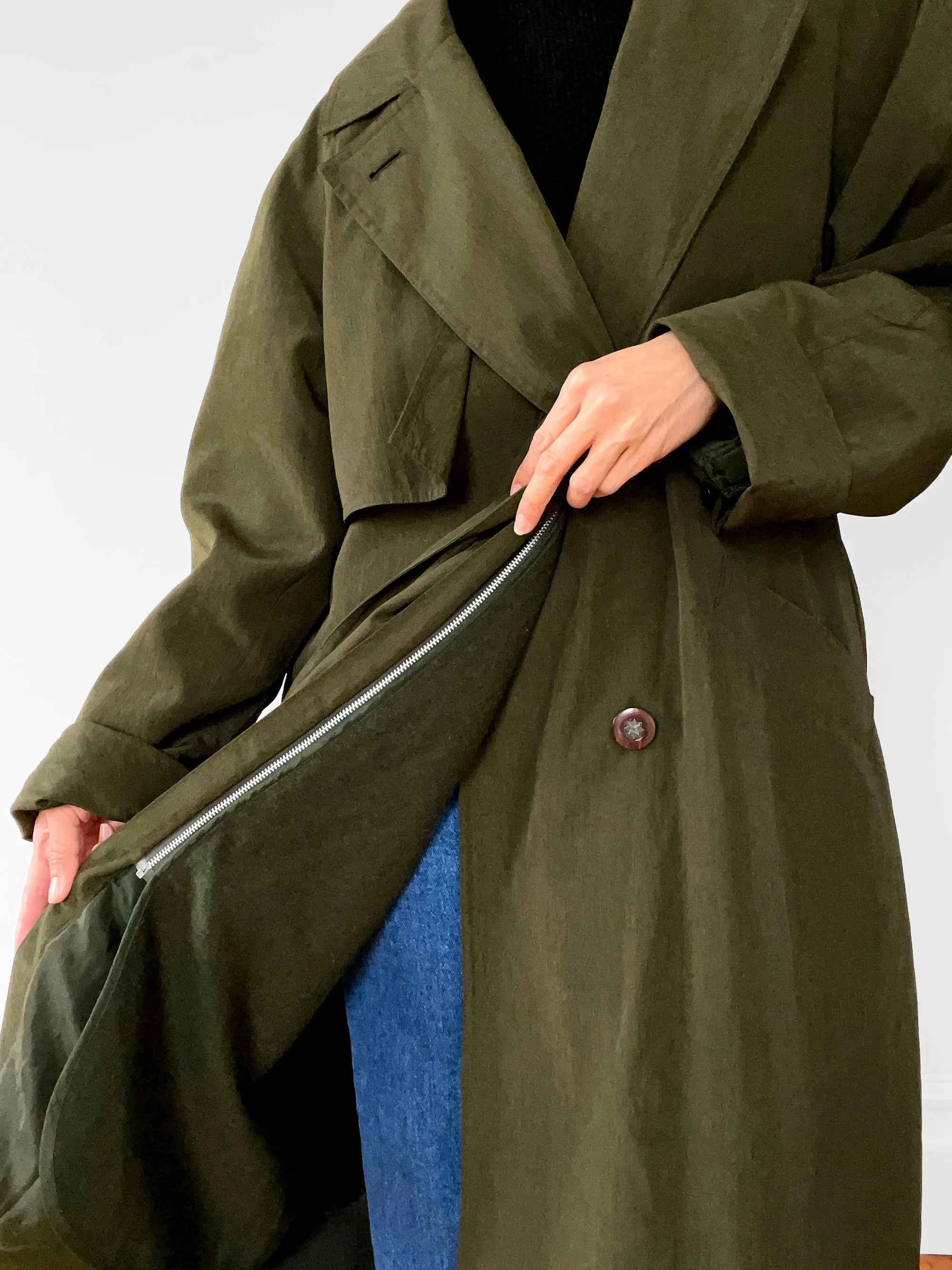 1980s Dark Olive Belted Trench