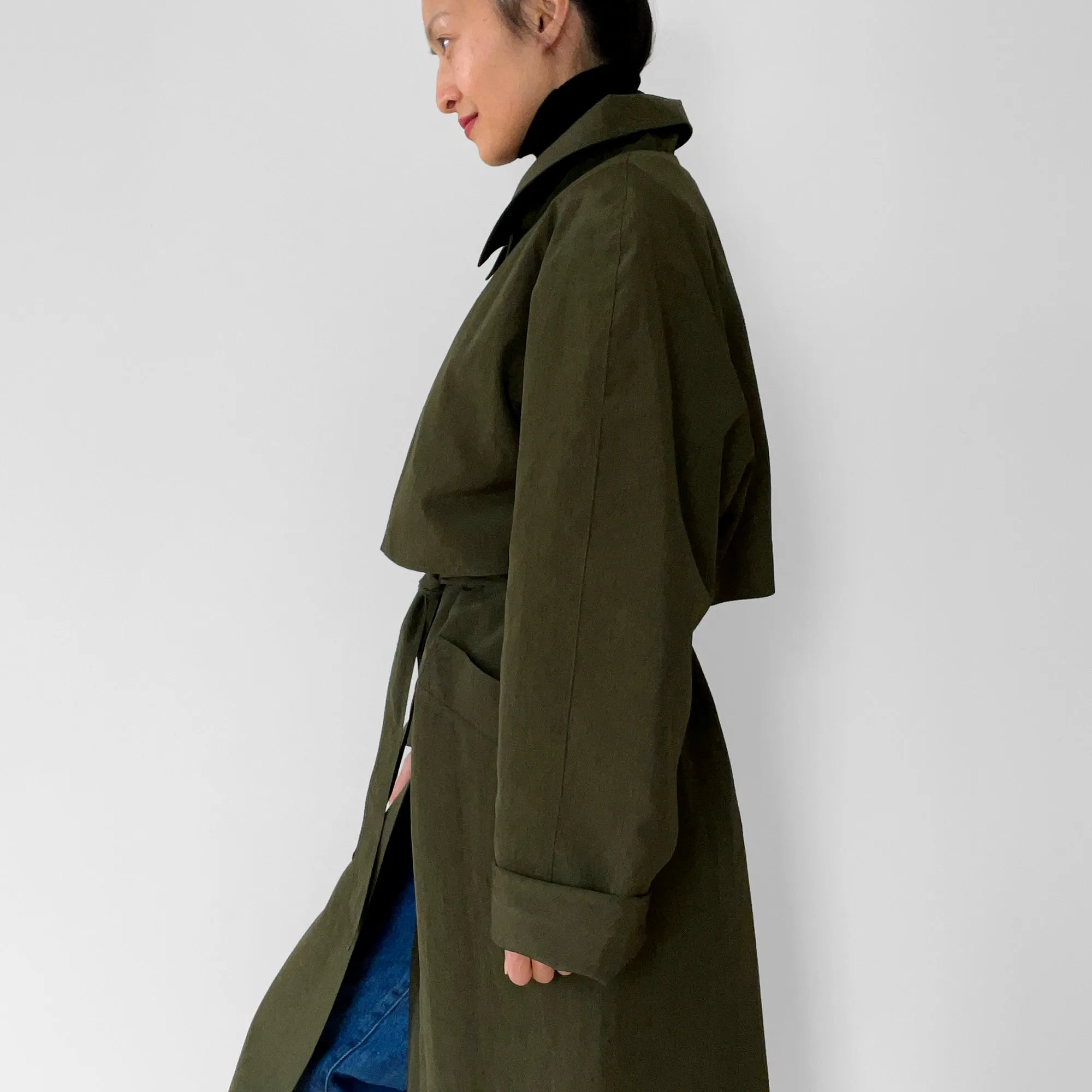 1980s Dark Olive Belted Trench