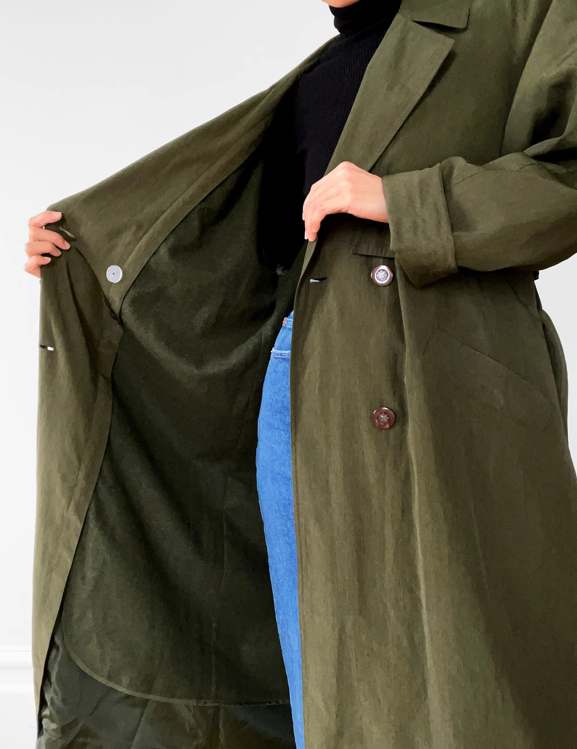 1980s Dark Olive Belted Trench