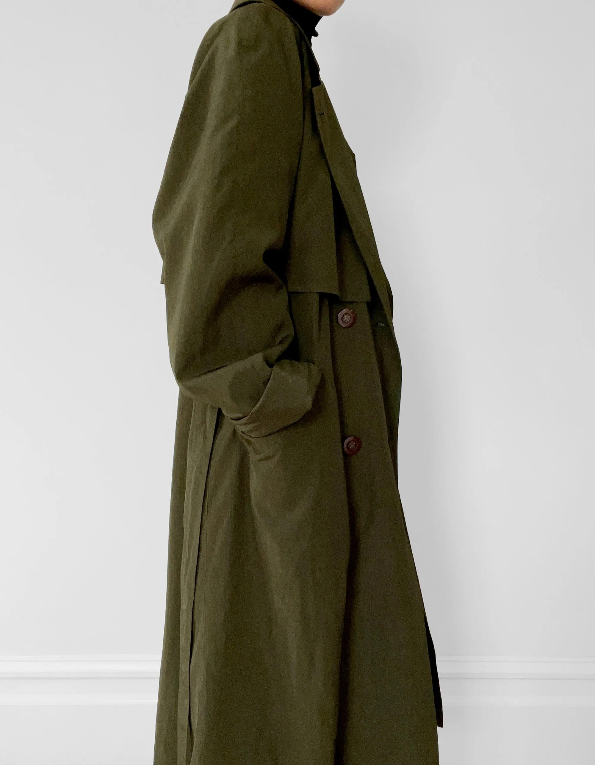 1980s Dark Olive Belted Trench