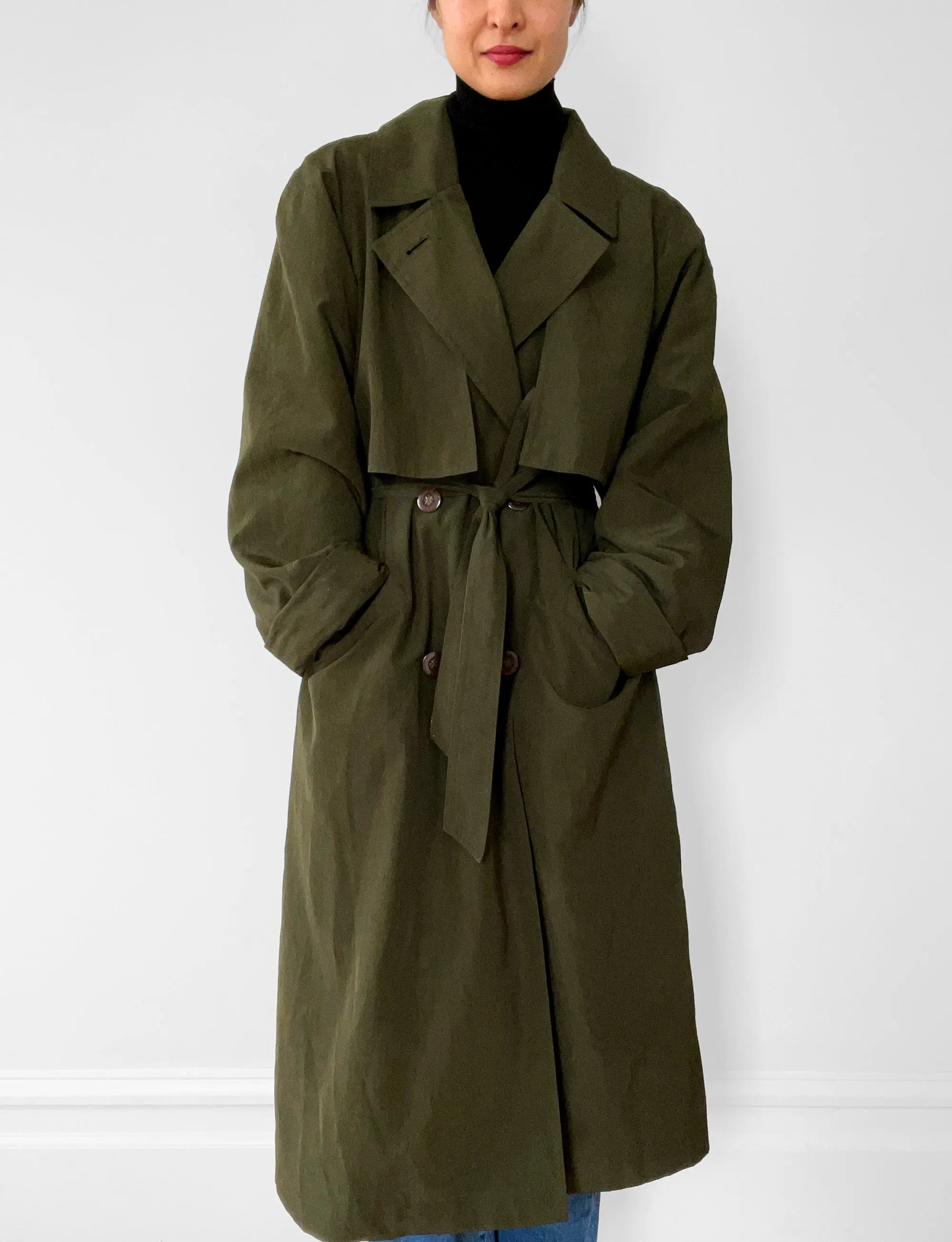 1980s Dark Olive Belted Trench