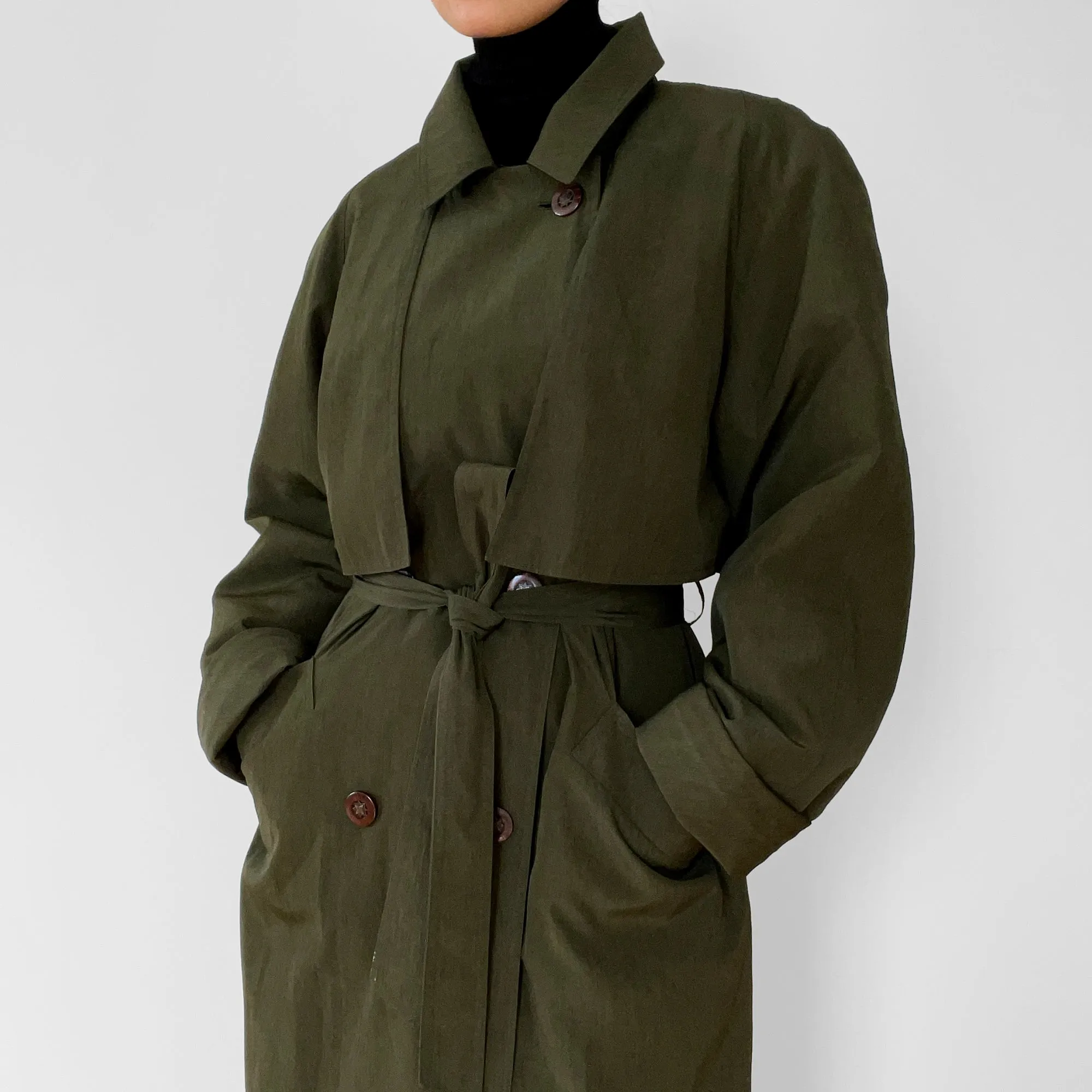 1980s Dark Olive Belted Trench