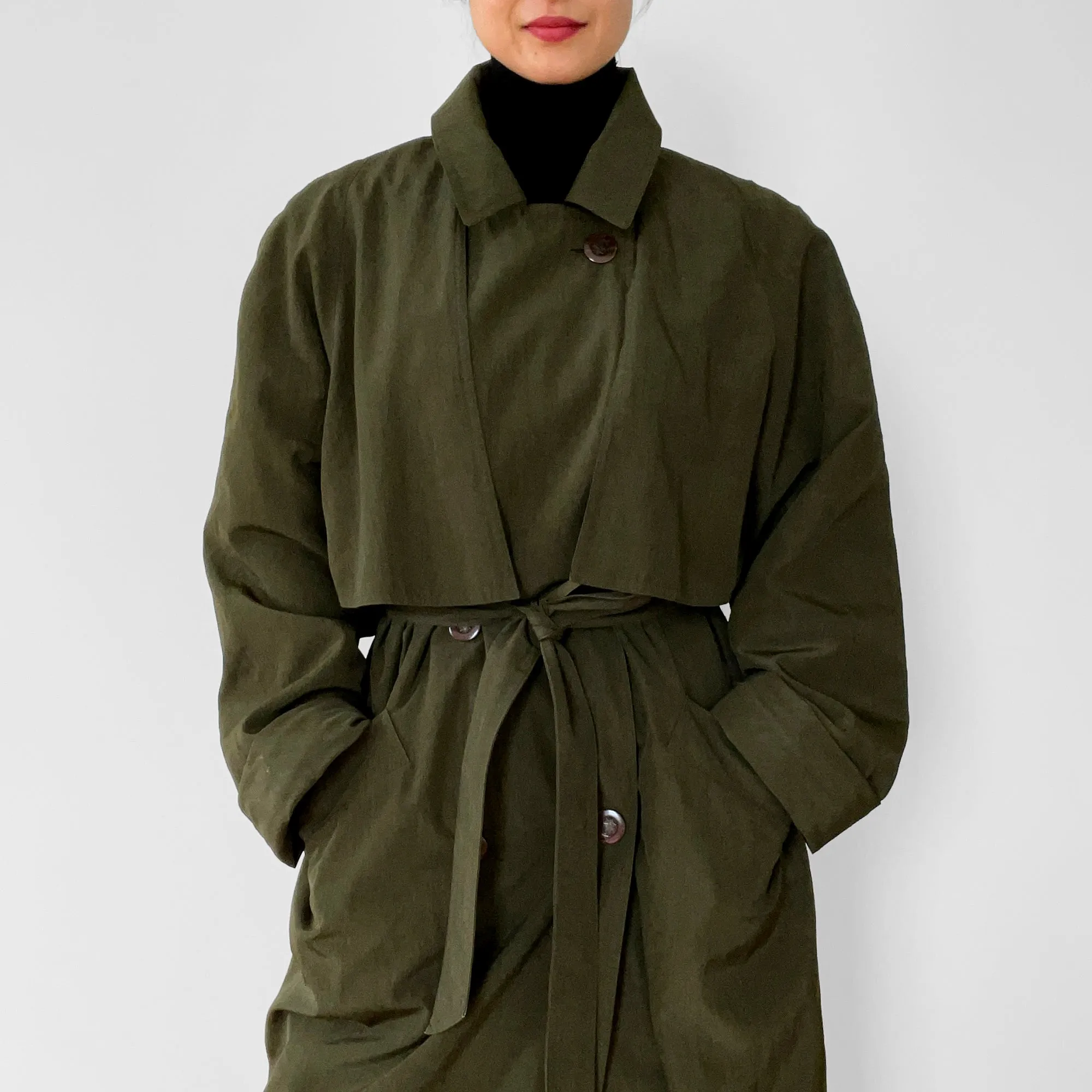 1980s Dark Olive Belted Trench