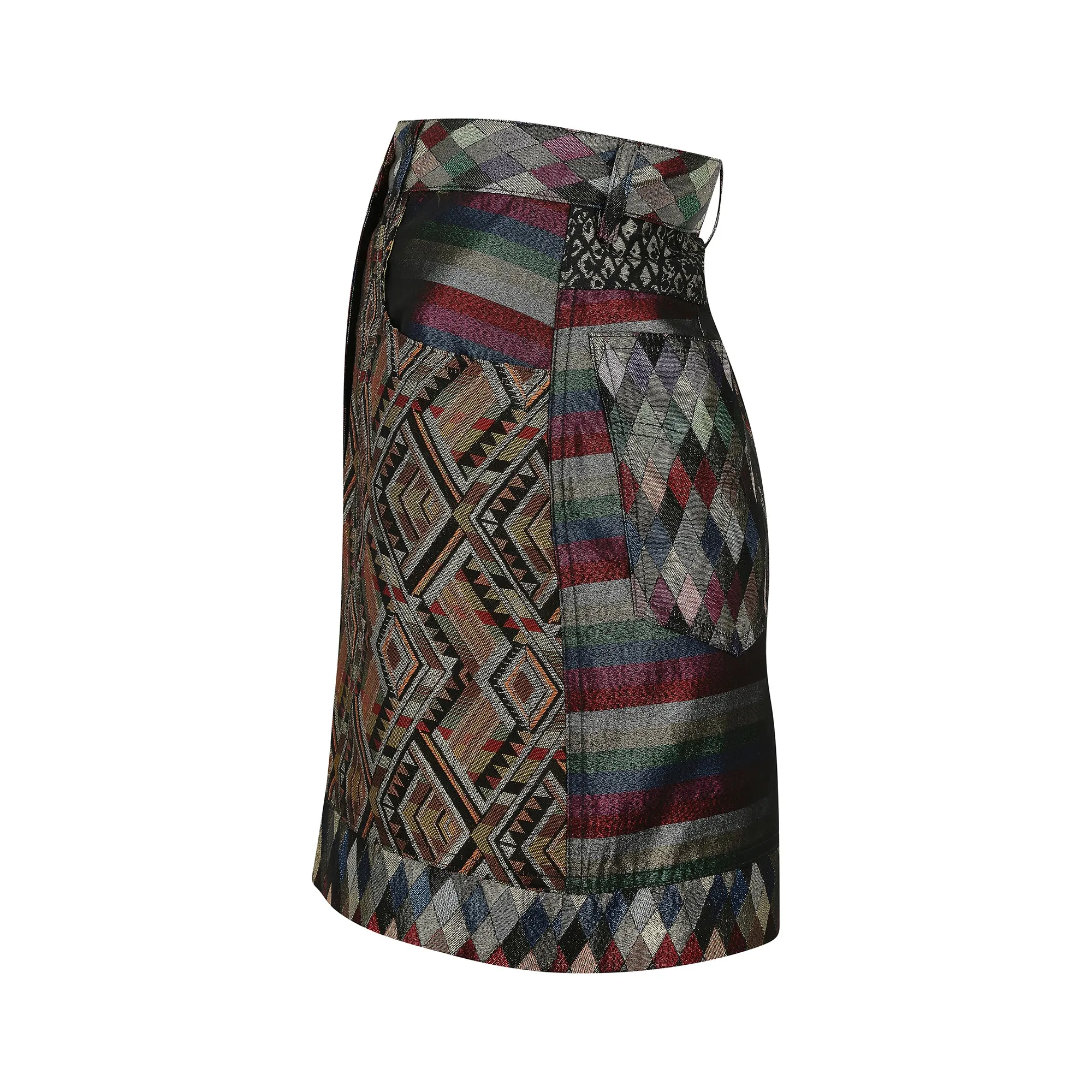 1990s Moschino Colourful Lame Patchwork Mini Skirt