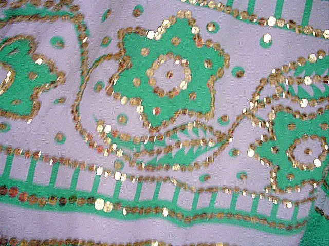 *$300 MILLY OF NEW YORK JADE & WHITE FULL CIRCLE 14-1/2 FEET SKIRT ENCRUSTED WITH SPARKLING GOLD SEQUINS