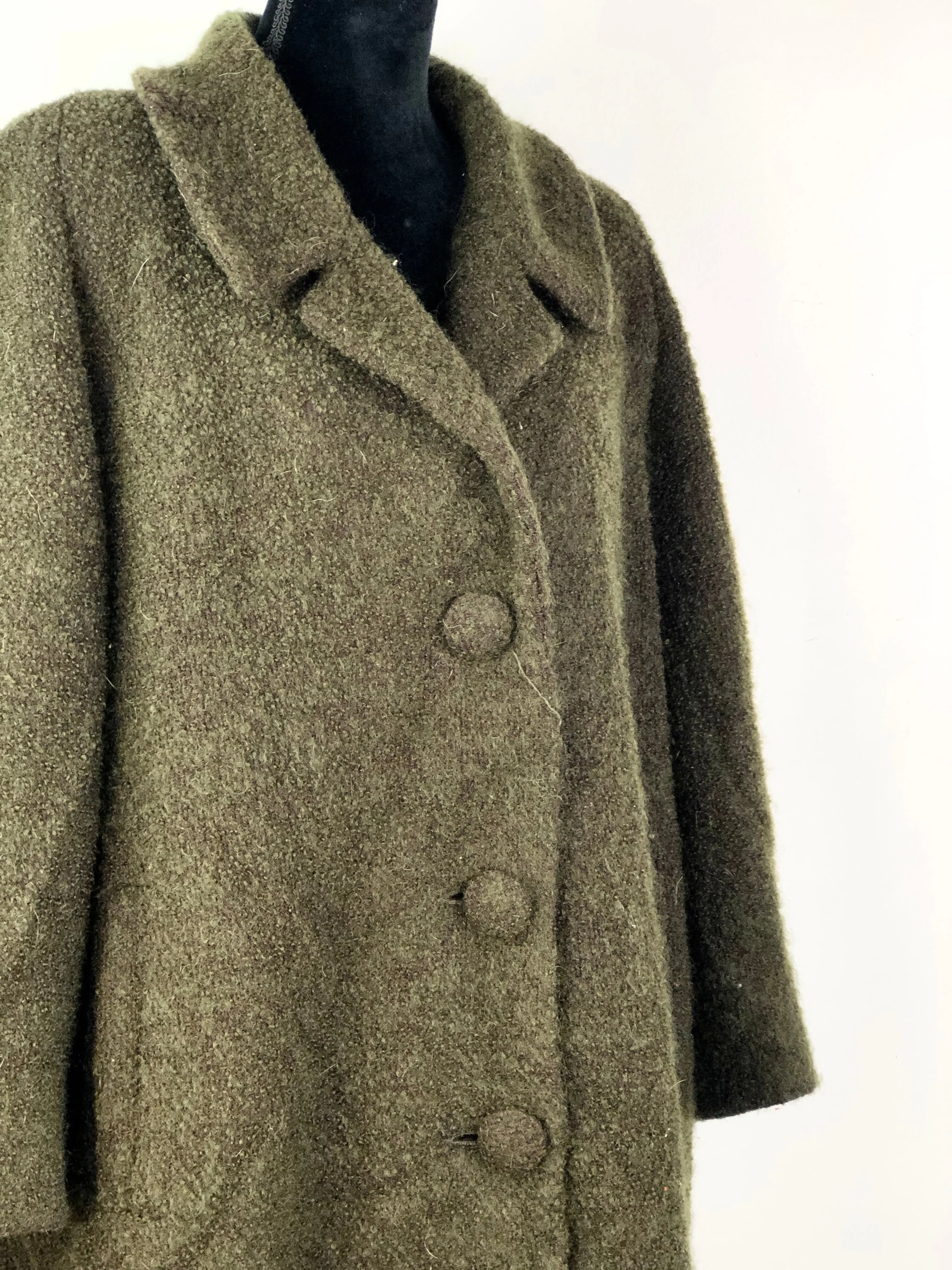 60s Mohair & Wool Olive Boucle Coat - AU14/16