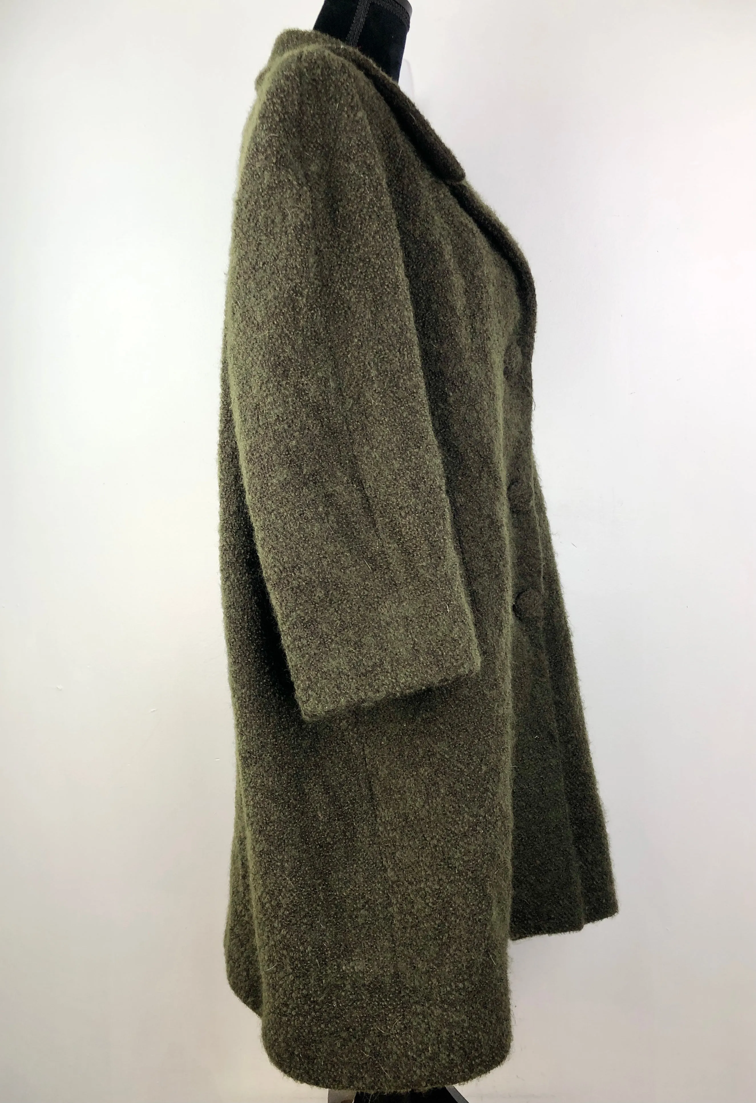 60s Mohair & Wool Olive Boucle Coat - AU14/16