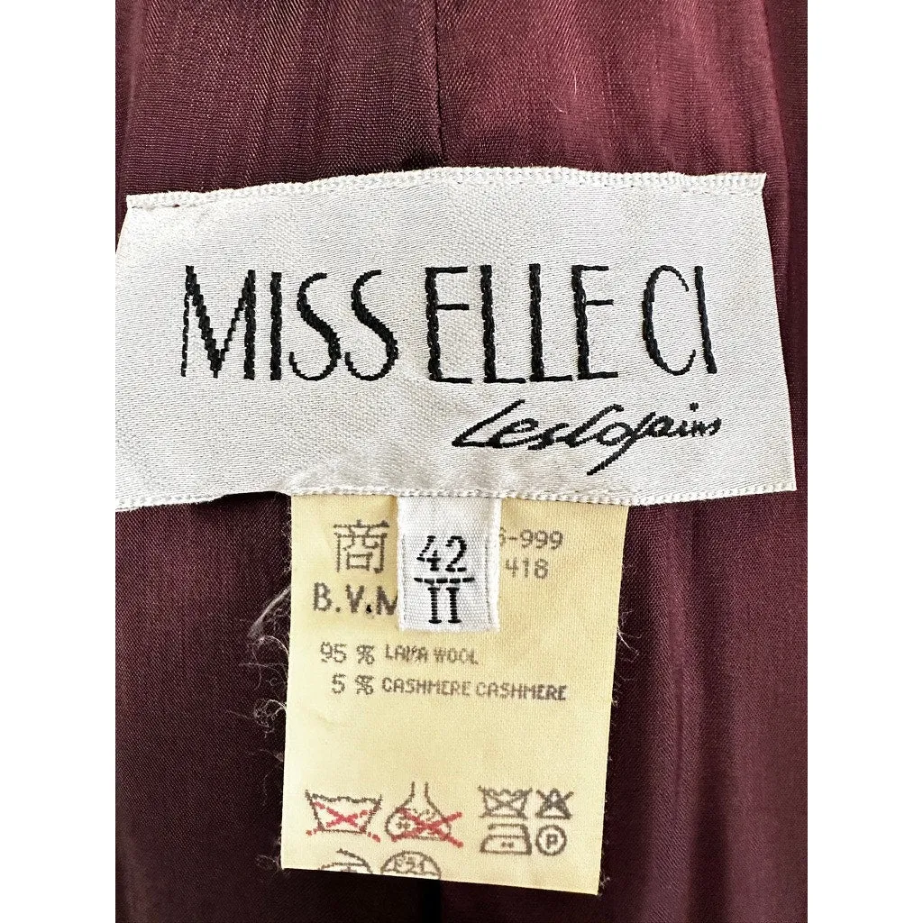 80s VTG Miss Elle Ci Cossack Style Maxi Coat Sz 42/M Wine Wool Cashmere Italy Retro