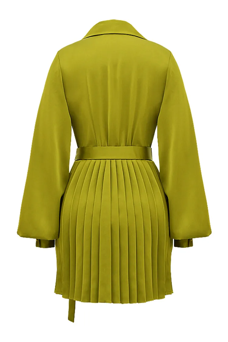 A&A Satin Pleated Olive Shirt Dress