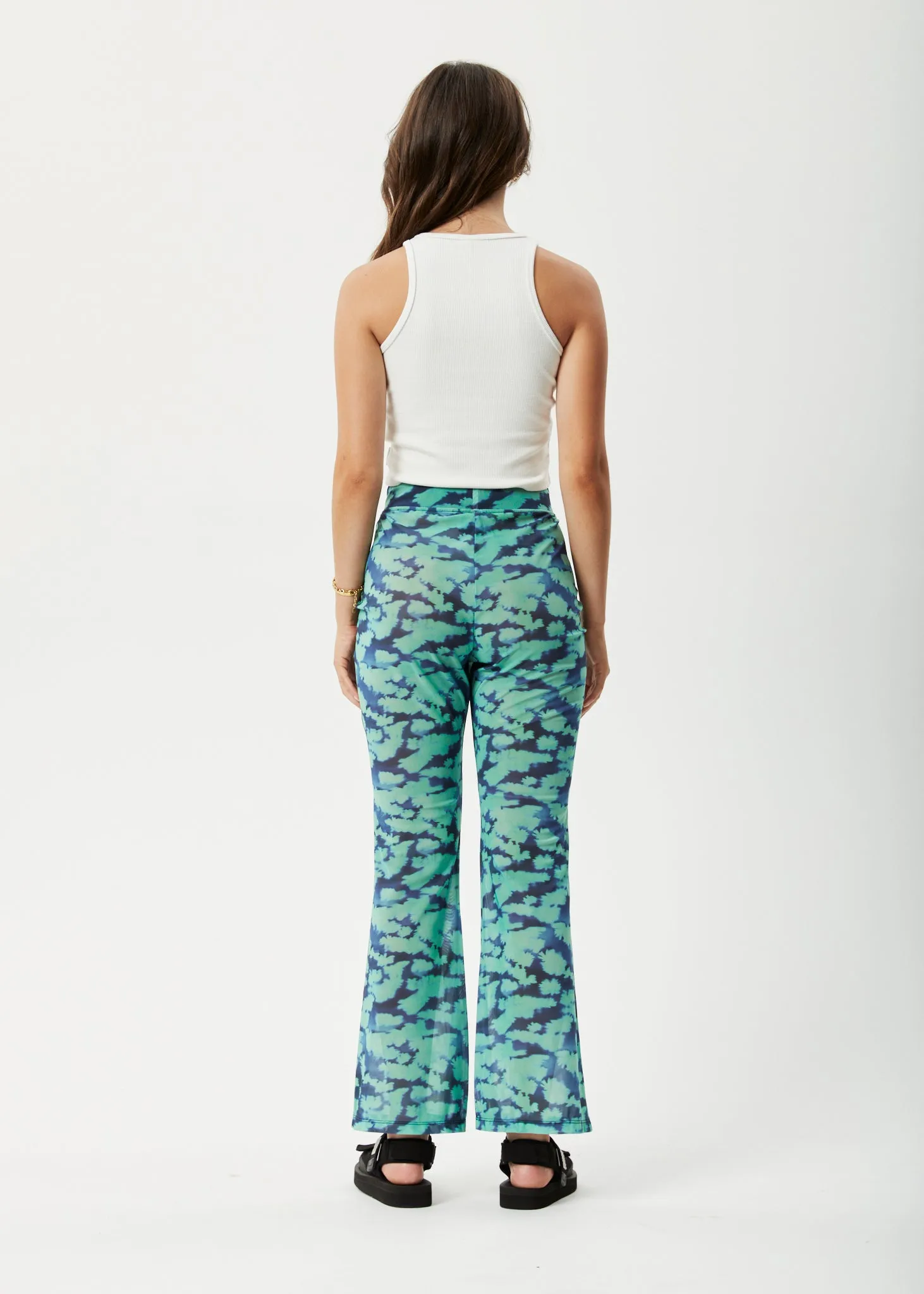 AFENDS Womens Liquid - High Waisted Sheer Pants - Jade Floral