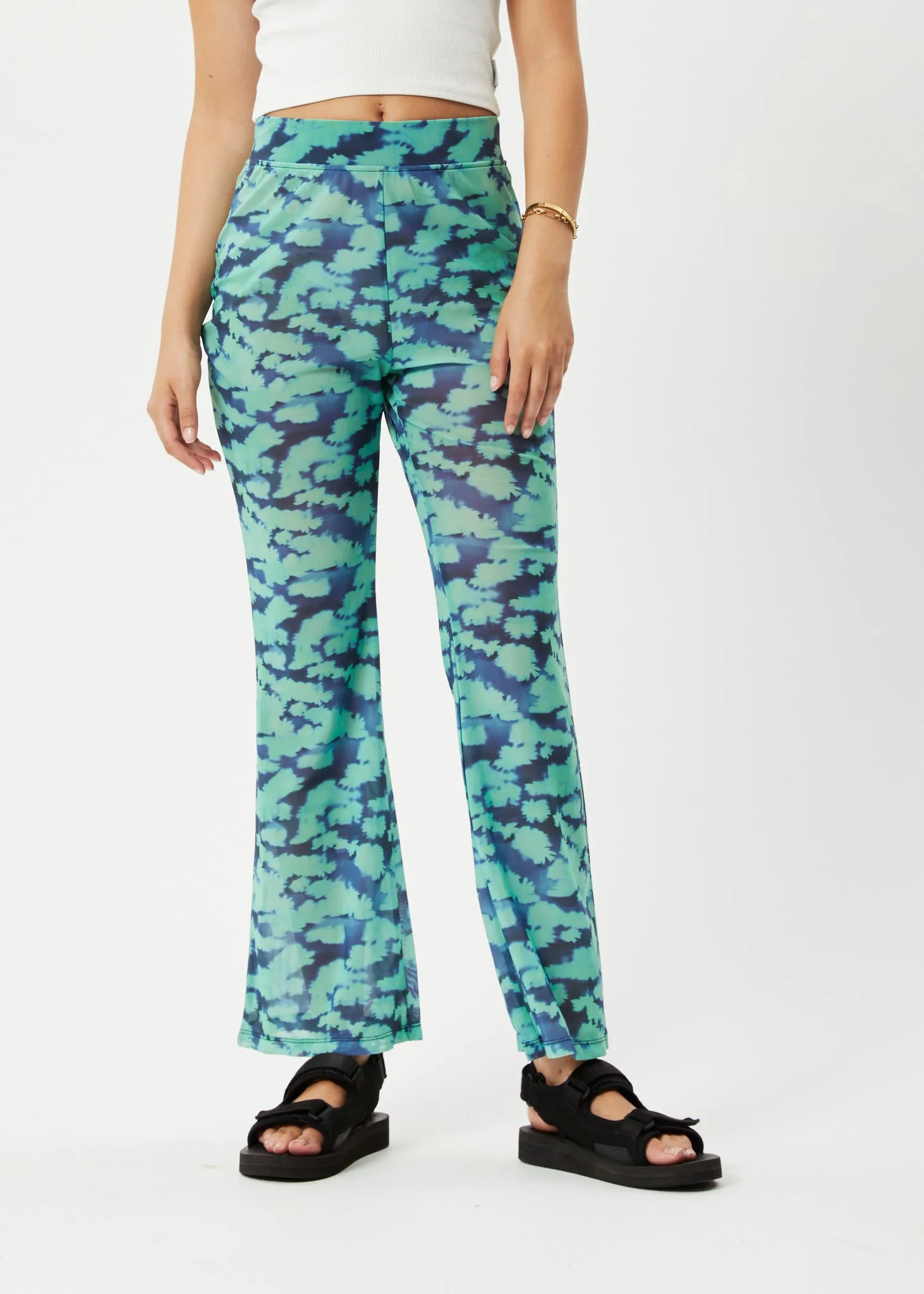 AFENDS Womens Liquid - High Waisted Sheer Pants - Jade Floral