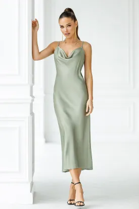 Alexa Olive Silk Slip Dress