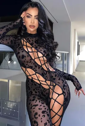 ANISHKA - LACE UP LEOPARD PRINT BODYSUIT