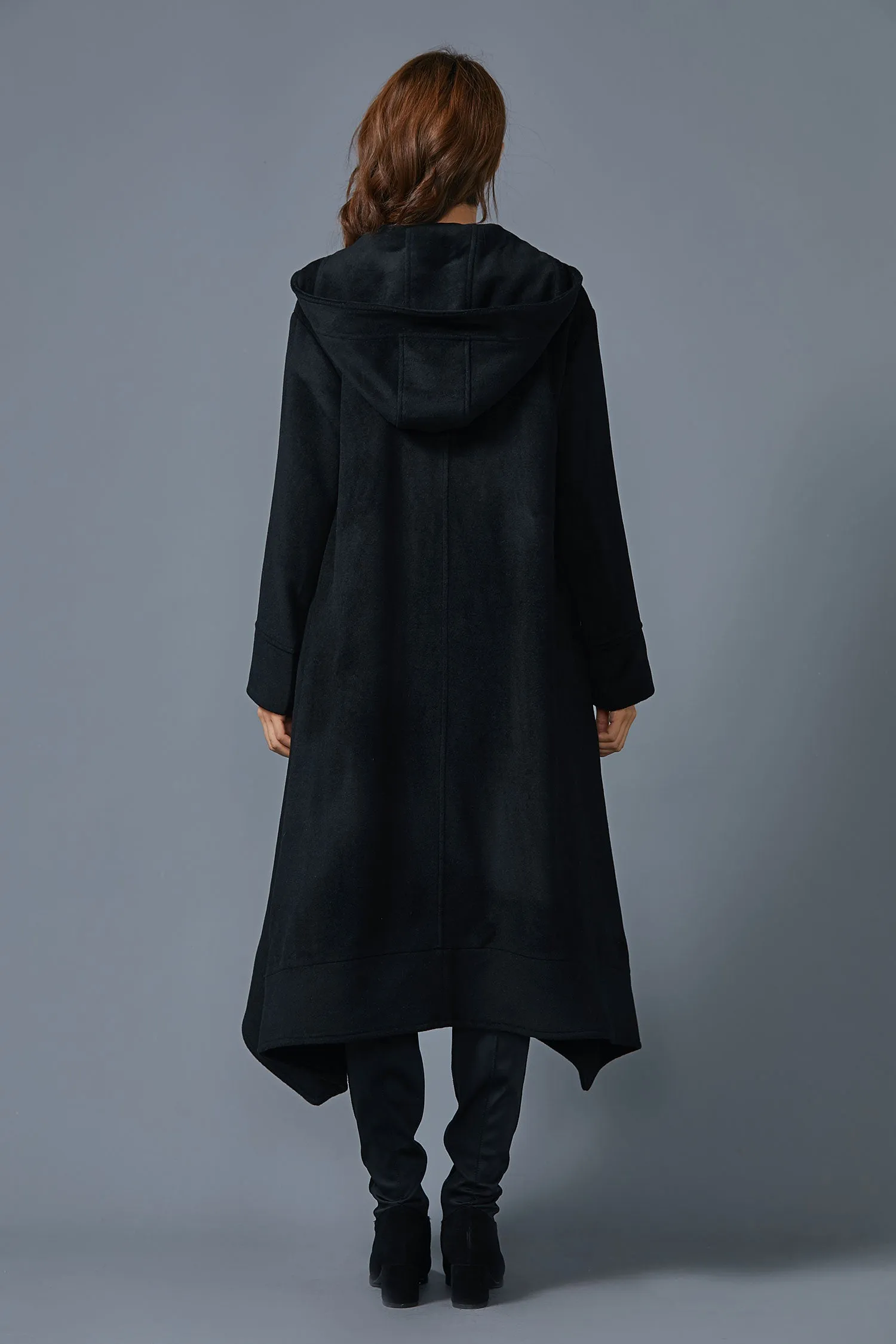 Asymmetric wool coat Hooded coat long wool coat handmade coat warm wool coat C1604