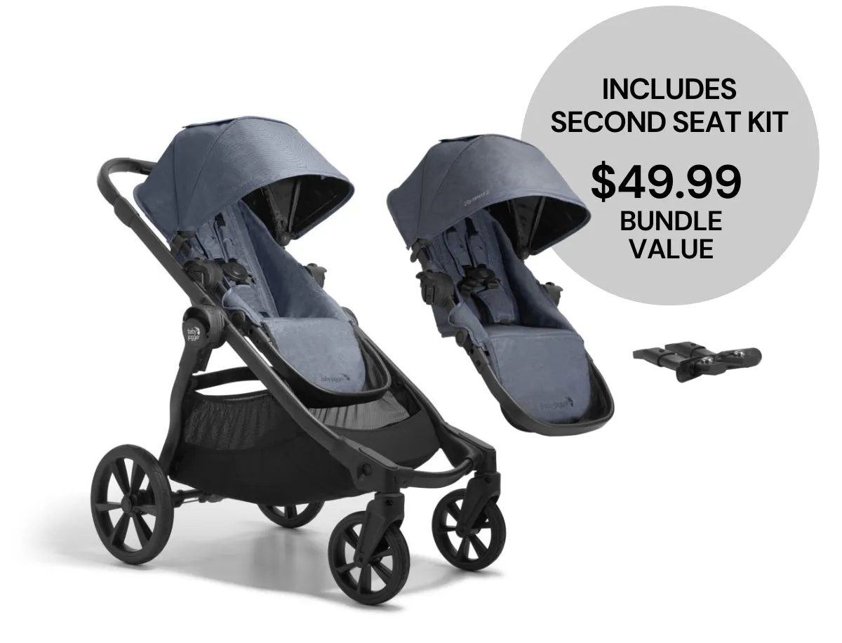 Baby Jogger City Select 2 Double Stroller Bundle - Peacoat Blue