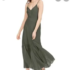 Bar III Women's Olive Green Spaghetti Strap Sheer Lined Maxi Dress Size 4