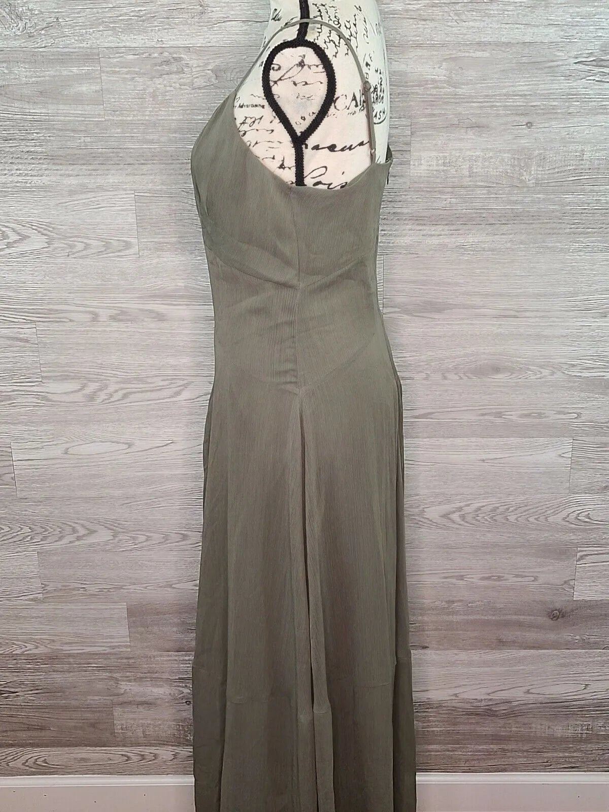 Bar III Women's Olive Green Spaghetti Strap Sheer Lined Maxi Dress Size 4