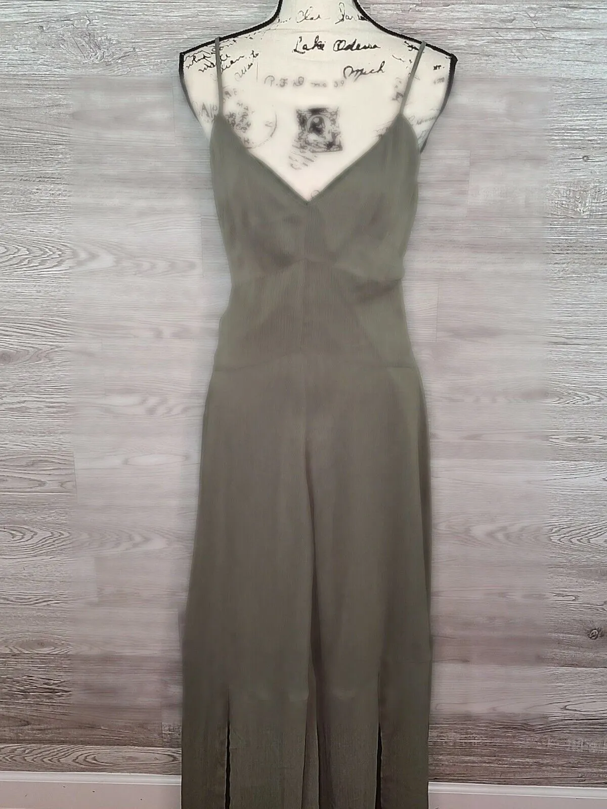 Bar III Women's Olive Green Spaghetti Strap Sheer Lined Maxi Dress Size 4