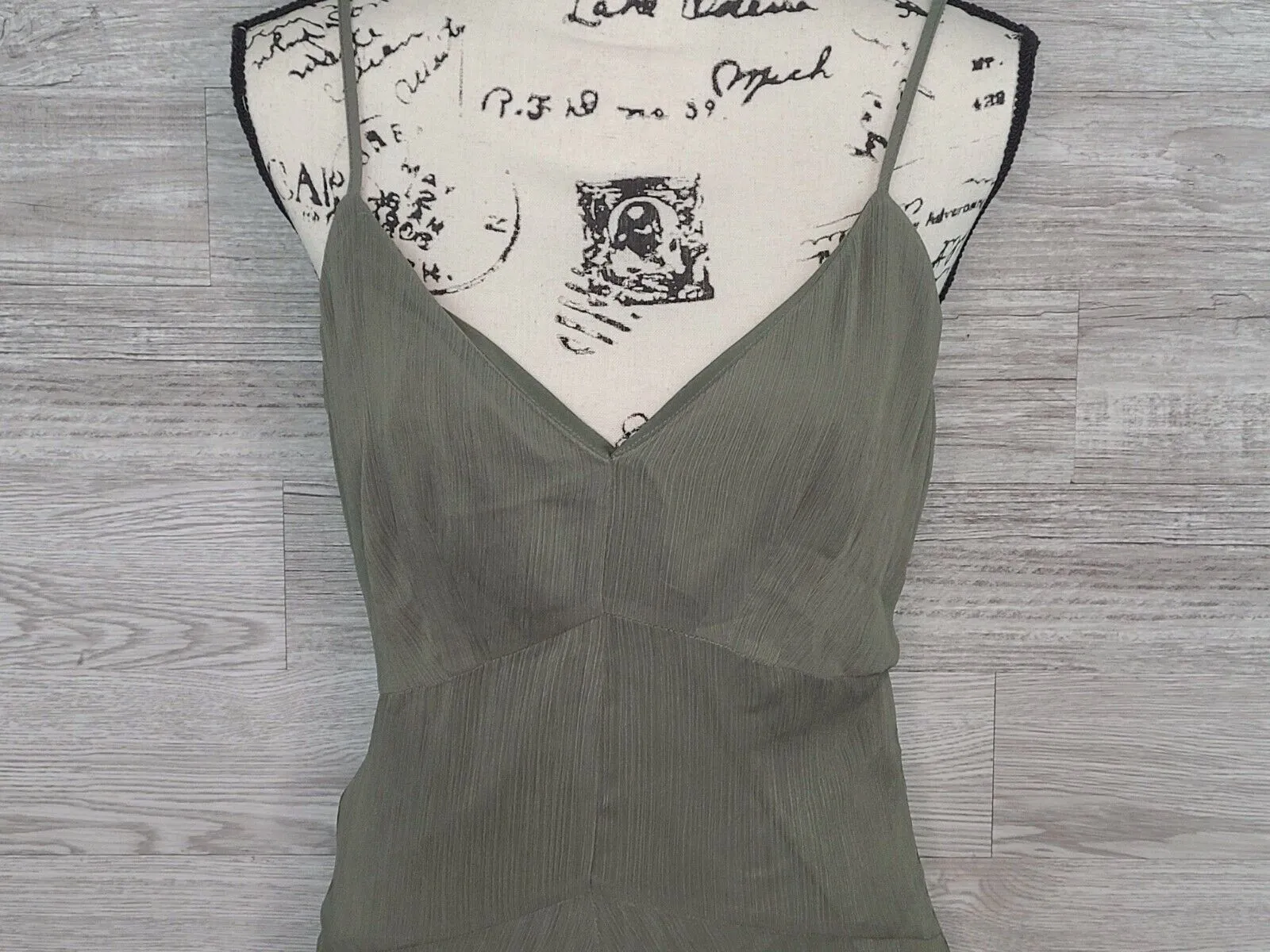 Bar III Women's Olive Green Spaghetti Strap Sheer Lined Maxi Dress Size 4