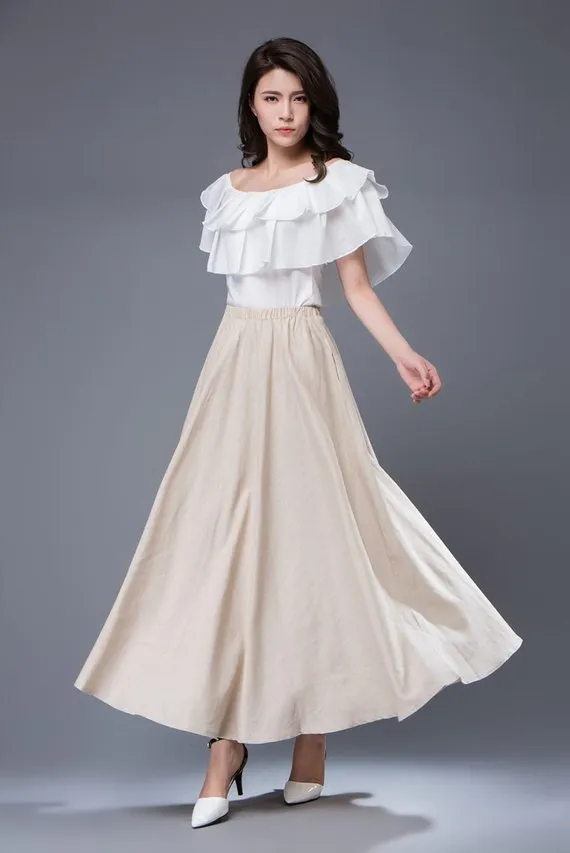 Beige maxi linen skirt C893