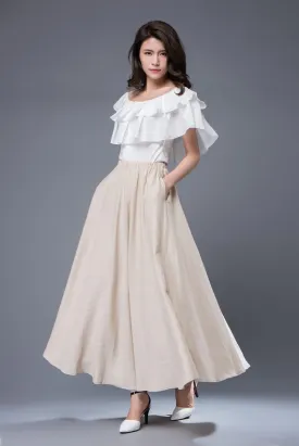 Beige maxi linen skirt C893