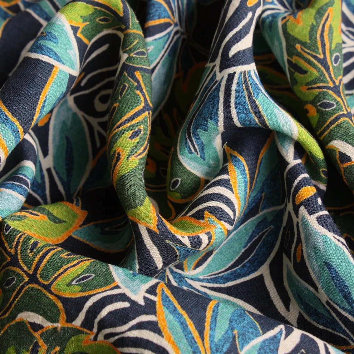 Big Leaf Jungle Washed Printed Linen