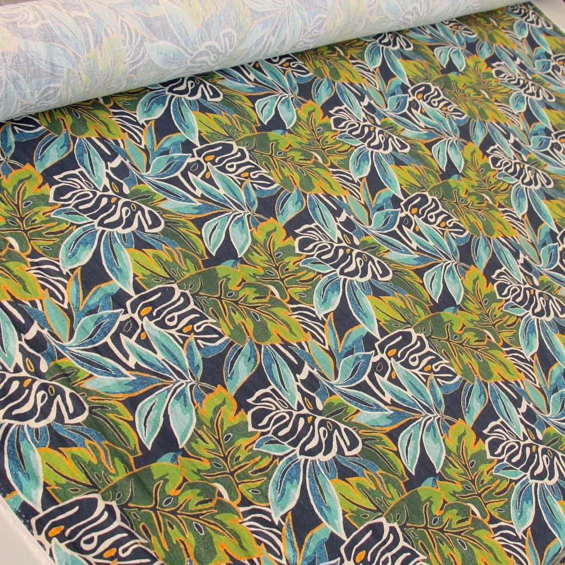 Big Leaf Jungle Washed Printed Linen