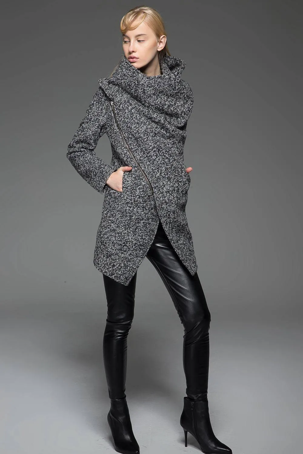 Black coat, Wool coat, winter coat, womens coat, black wool coat, Asymmetrical coat, warm winter coat, womens wool coat, warm coat C745