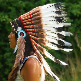 Black Dotted White Chief Headdress - 65cm