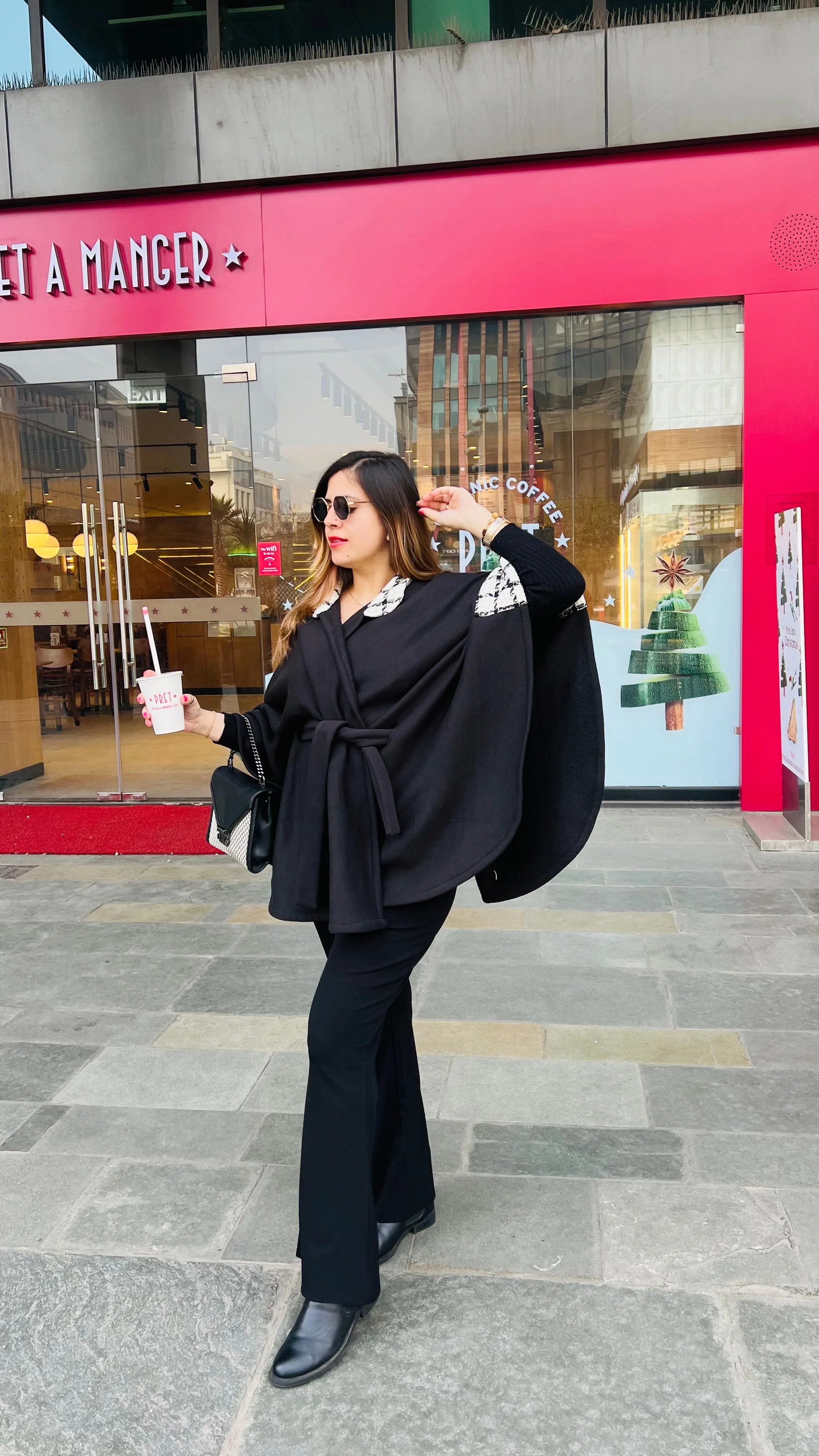 Black Monochrome Woollen Cape