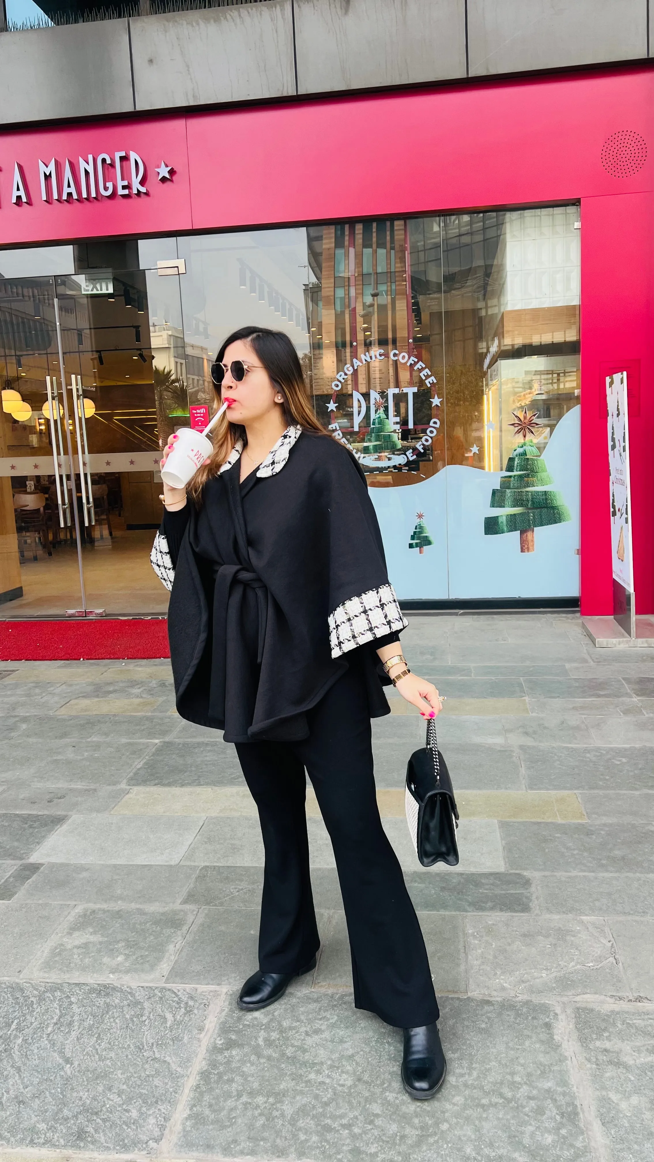 Black Monochrome Woollen Cape