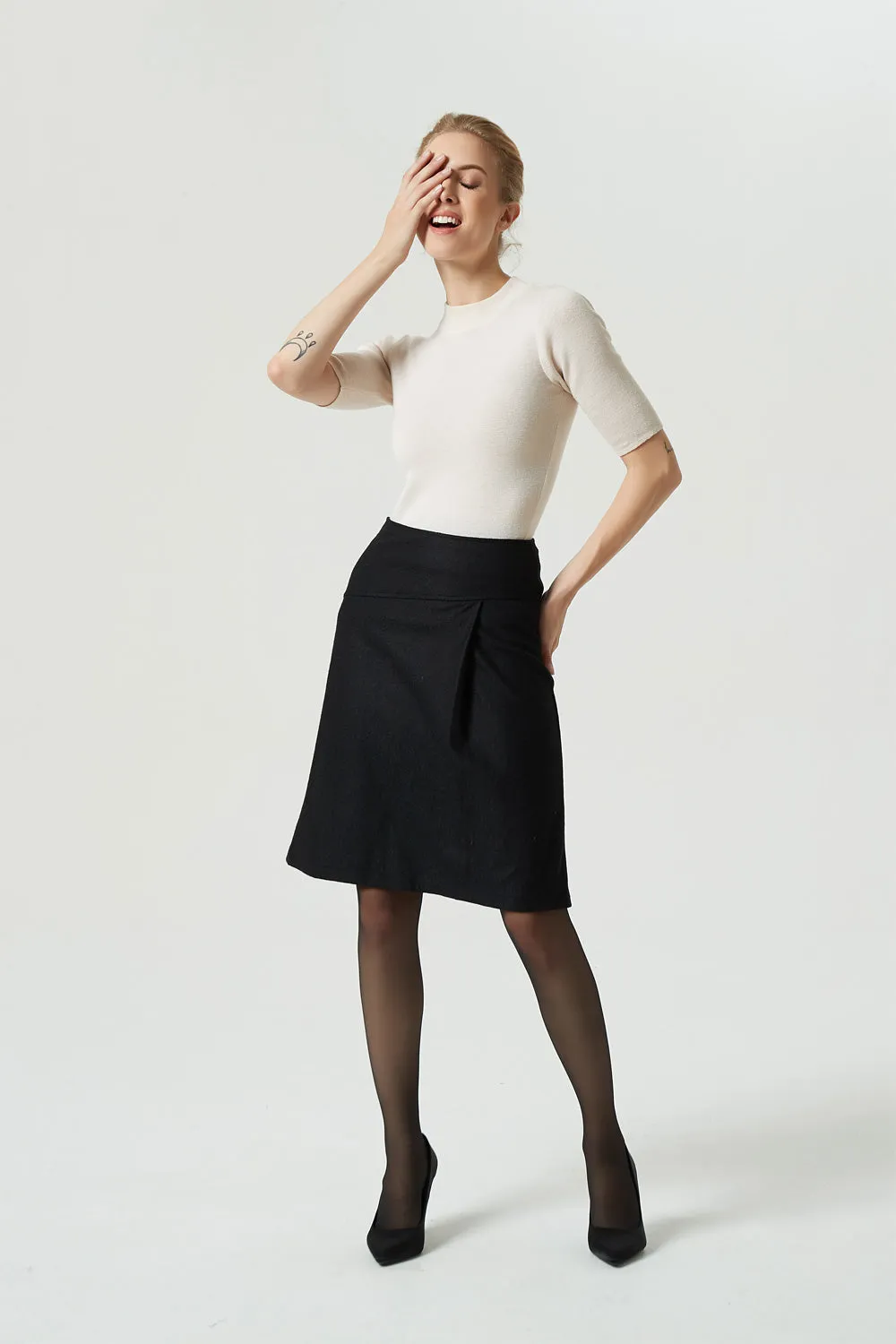 black pencil wool skirt, short winter skirt 1988#