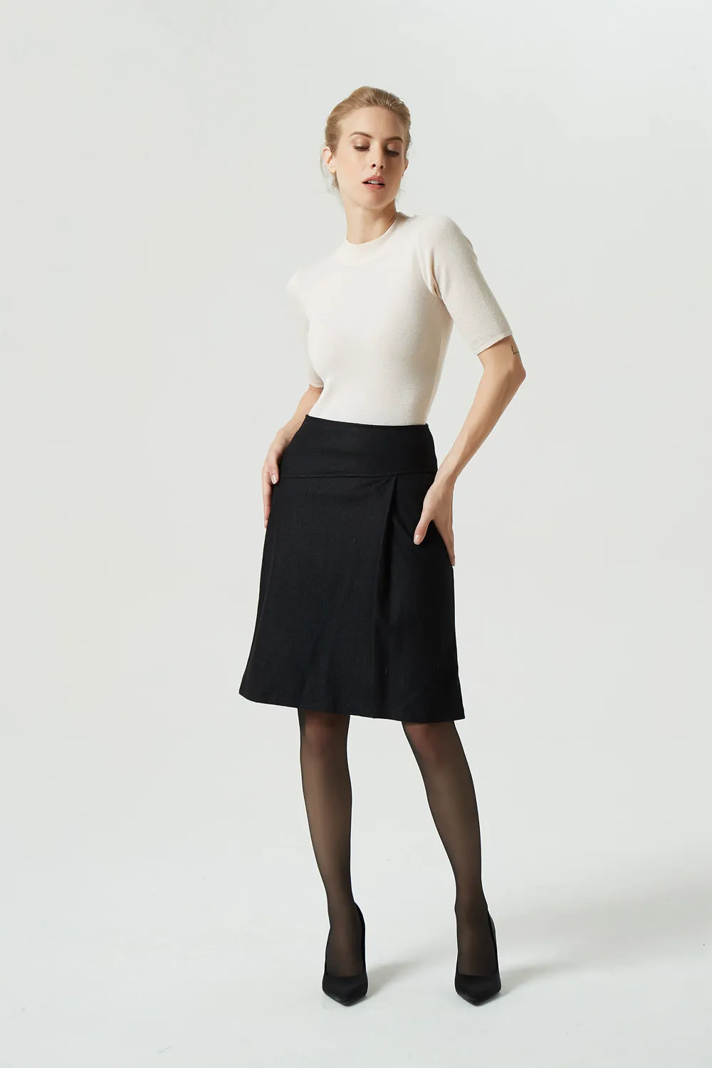 black pencil wool skirt, short winter skirt 1988#