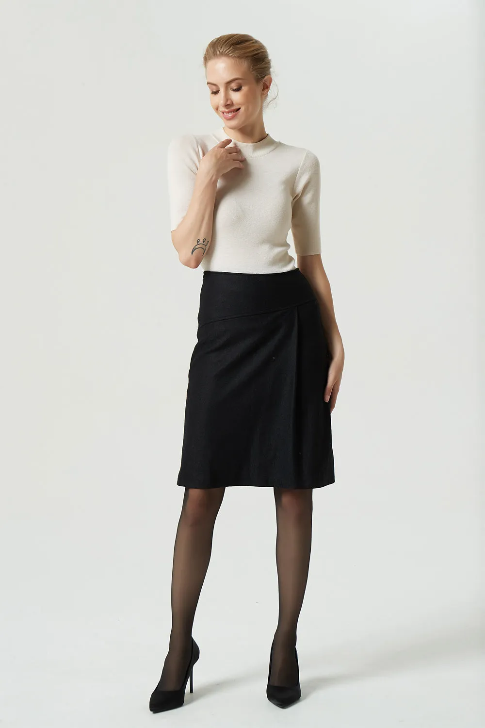 black pencil wool skirt, short winter skirt 1988#