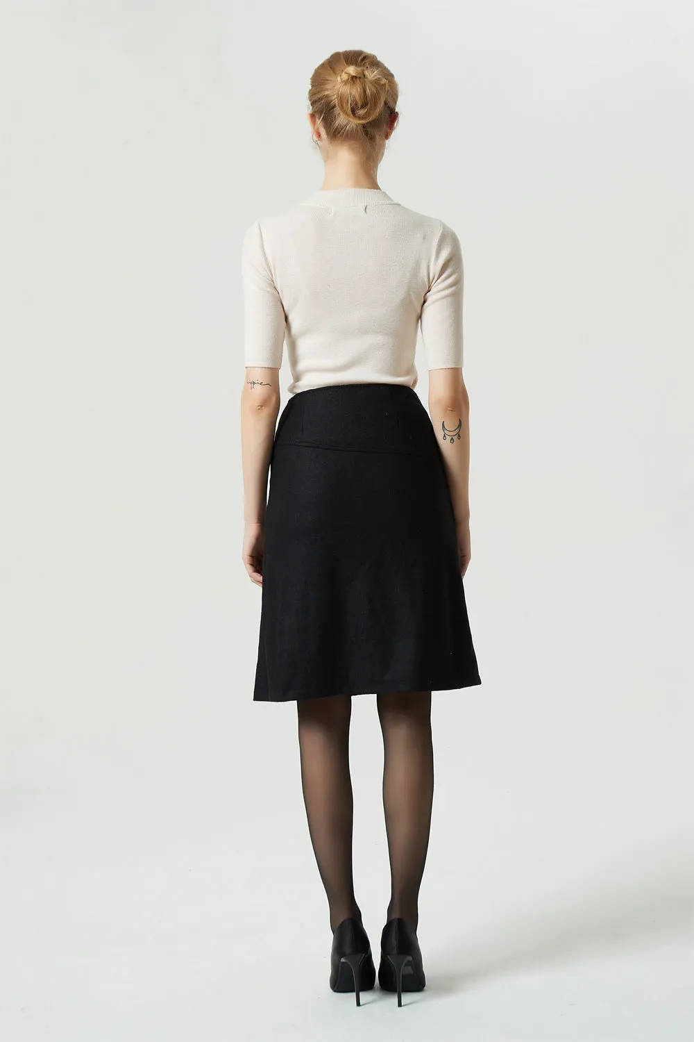 black pencil wool skirt, short winter skirt 1988#