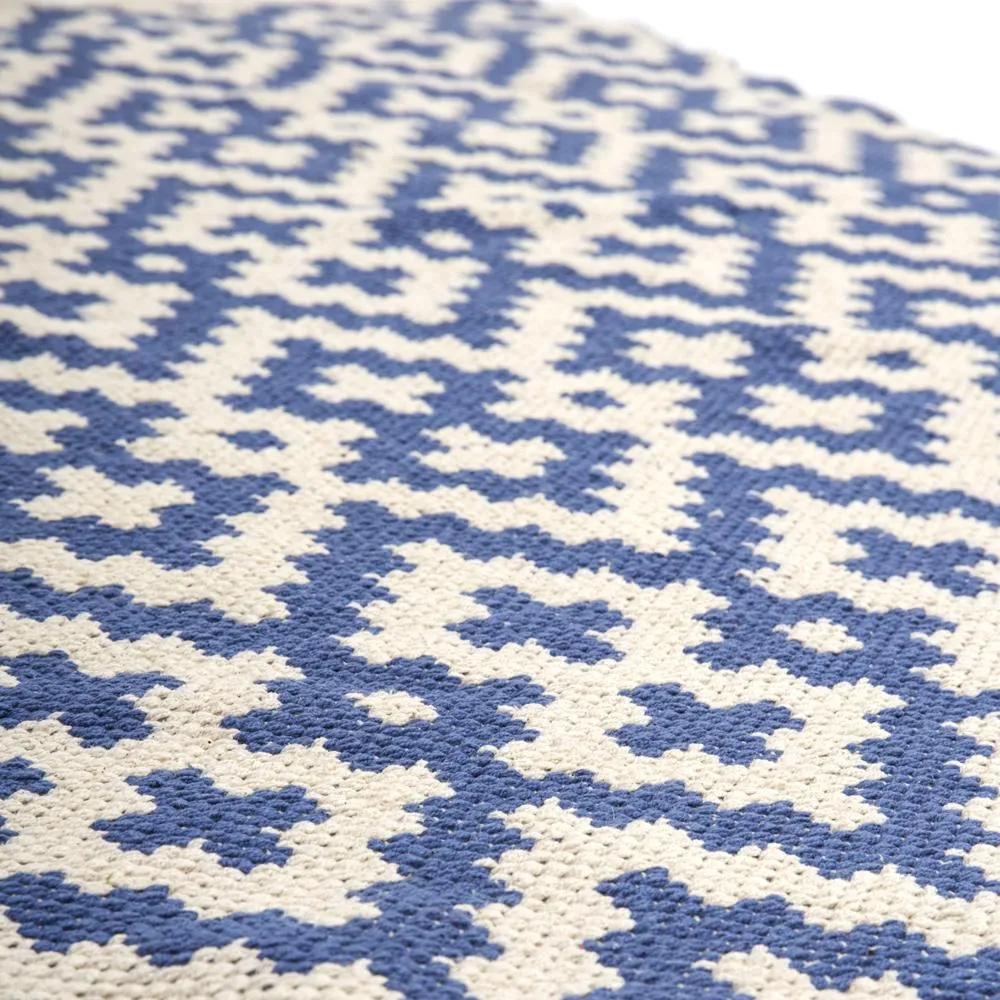 Blue and White Diamond Pattern Rug