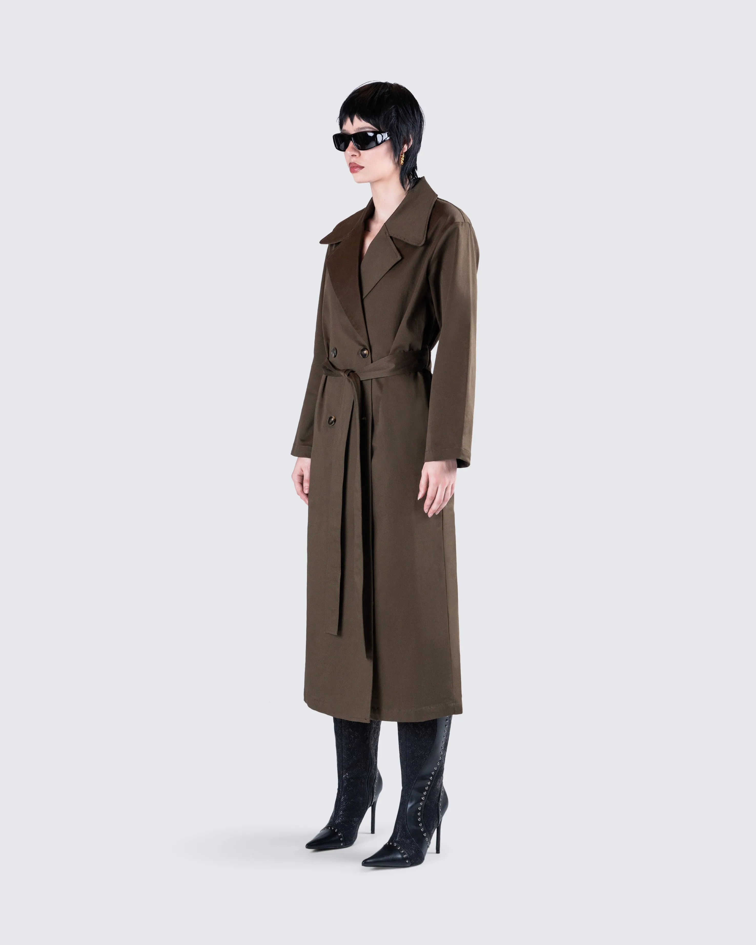 Bryn Dark Olive Belted Trench Coat