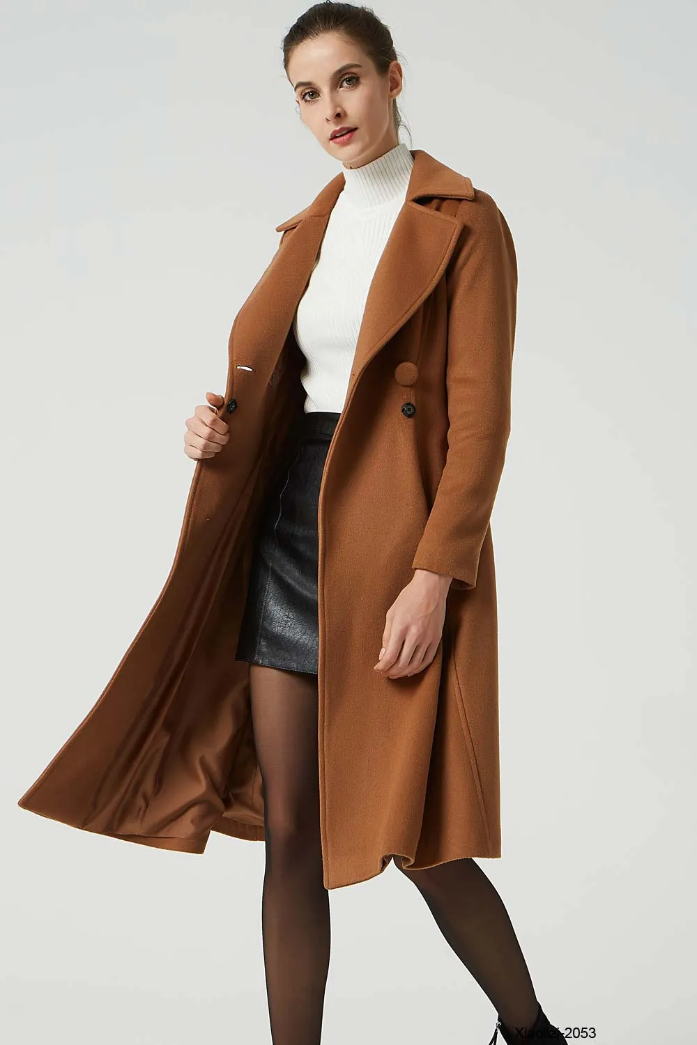 camel winter wool coat for women 2053#