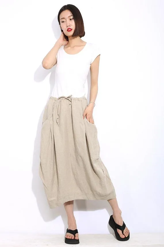 Casual Beige linen skirt C321