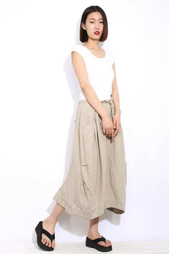 Casual Beige linen skirt C321