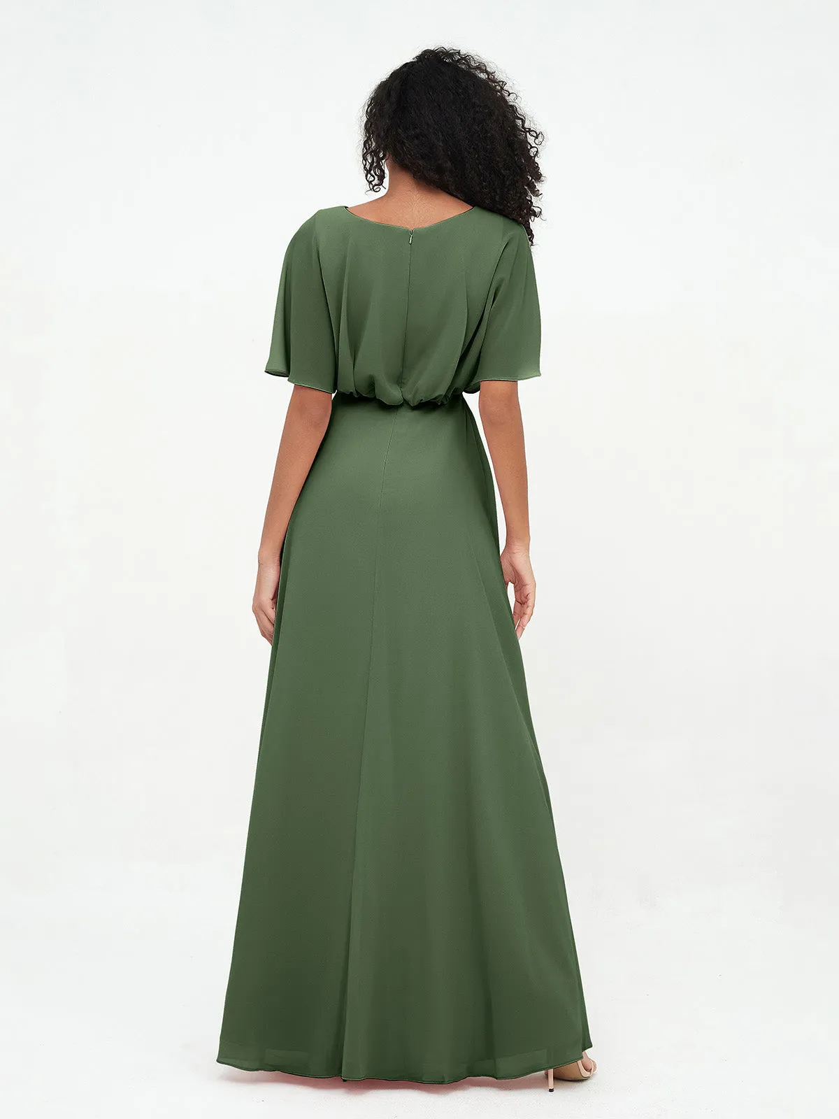 Chiffon Full Length Bridesmaid Dresses with Wrap Olive Green