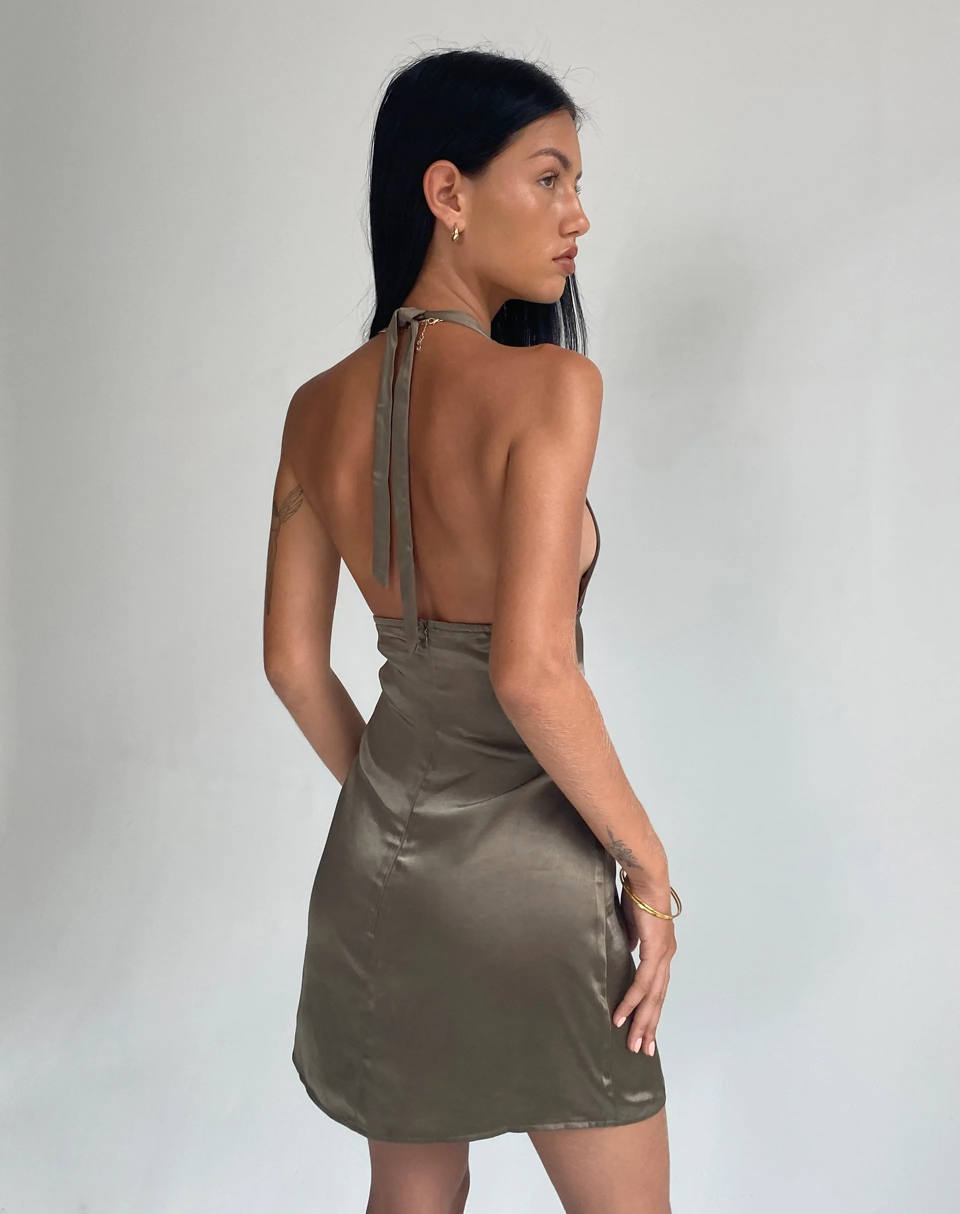 Coda Slip Dress in Satin Dark Olive