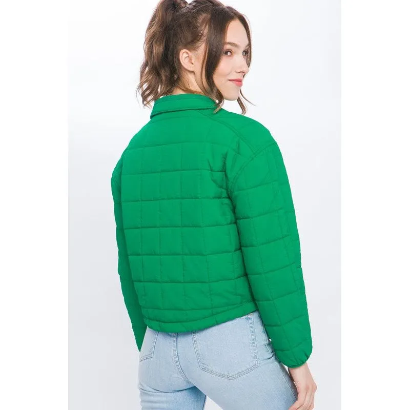 Crop Puffer Jacket with Waist Pull String