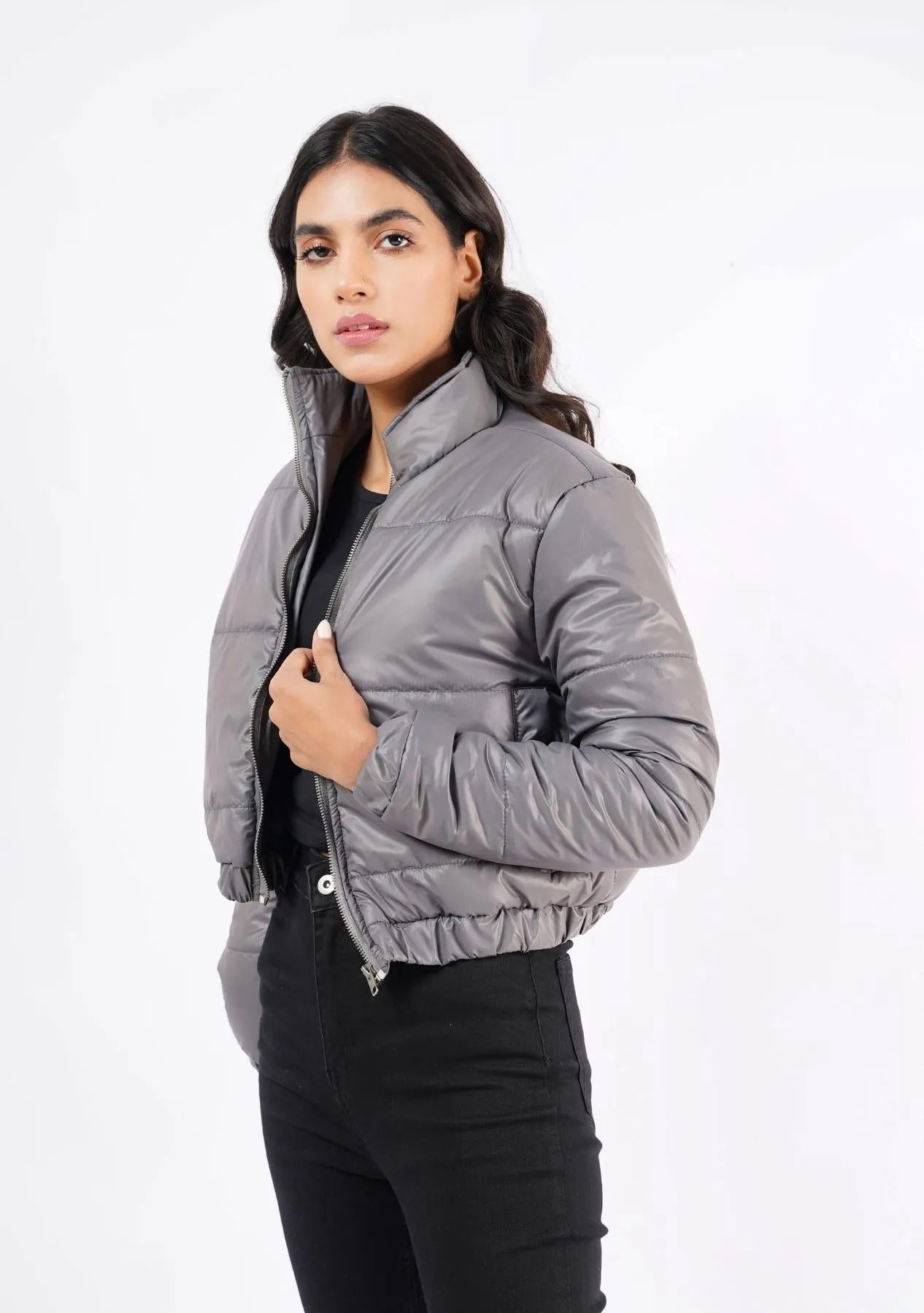 Cropped Puffer Jacket - grey