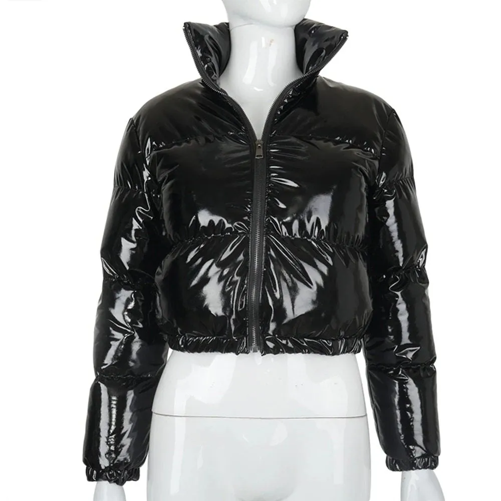 Cropped Shiny Bubble Jacket Puffer Women's