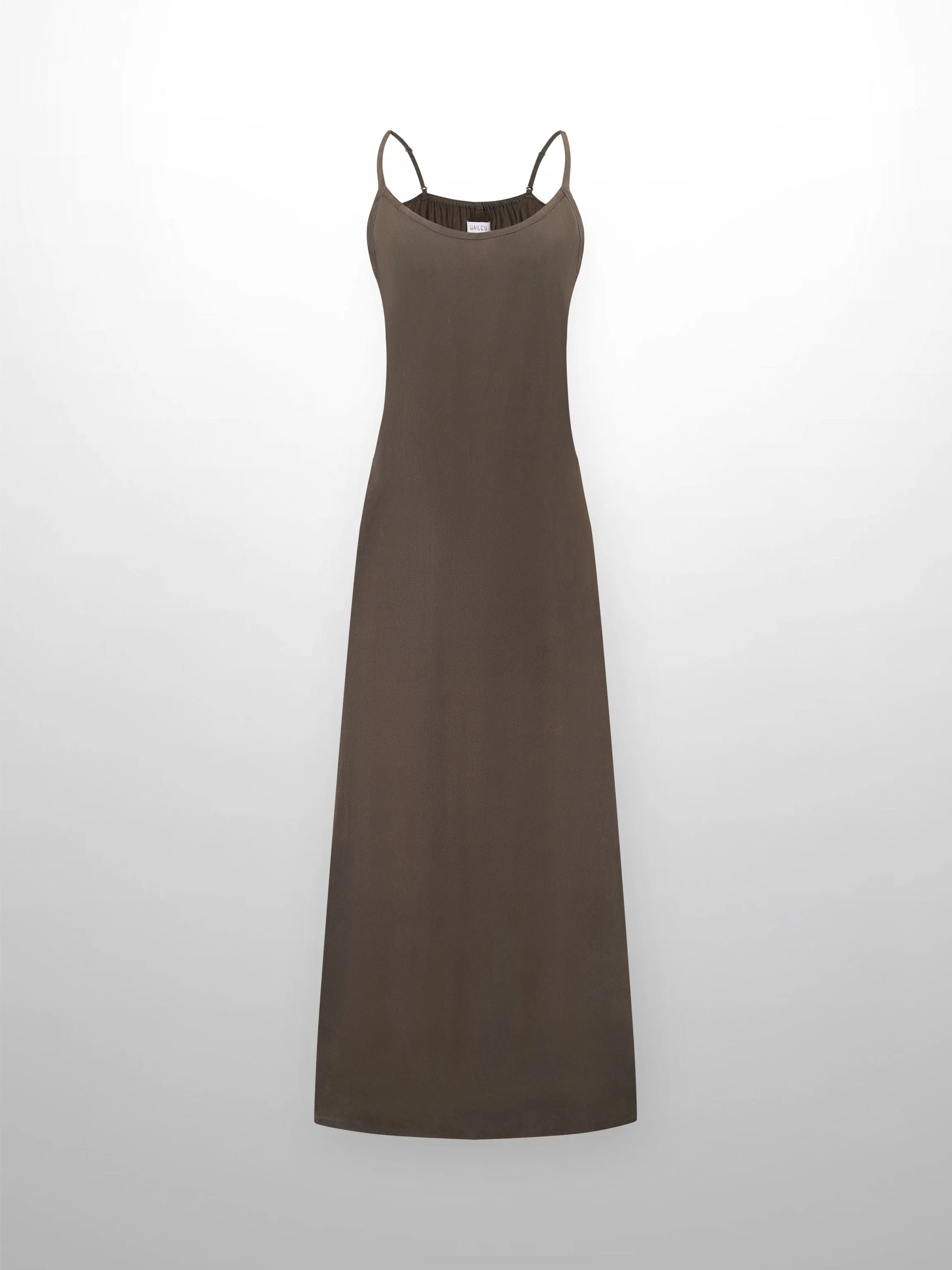 Cupro Crew Neck Slip Dress-Olive