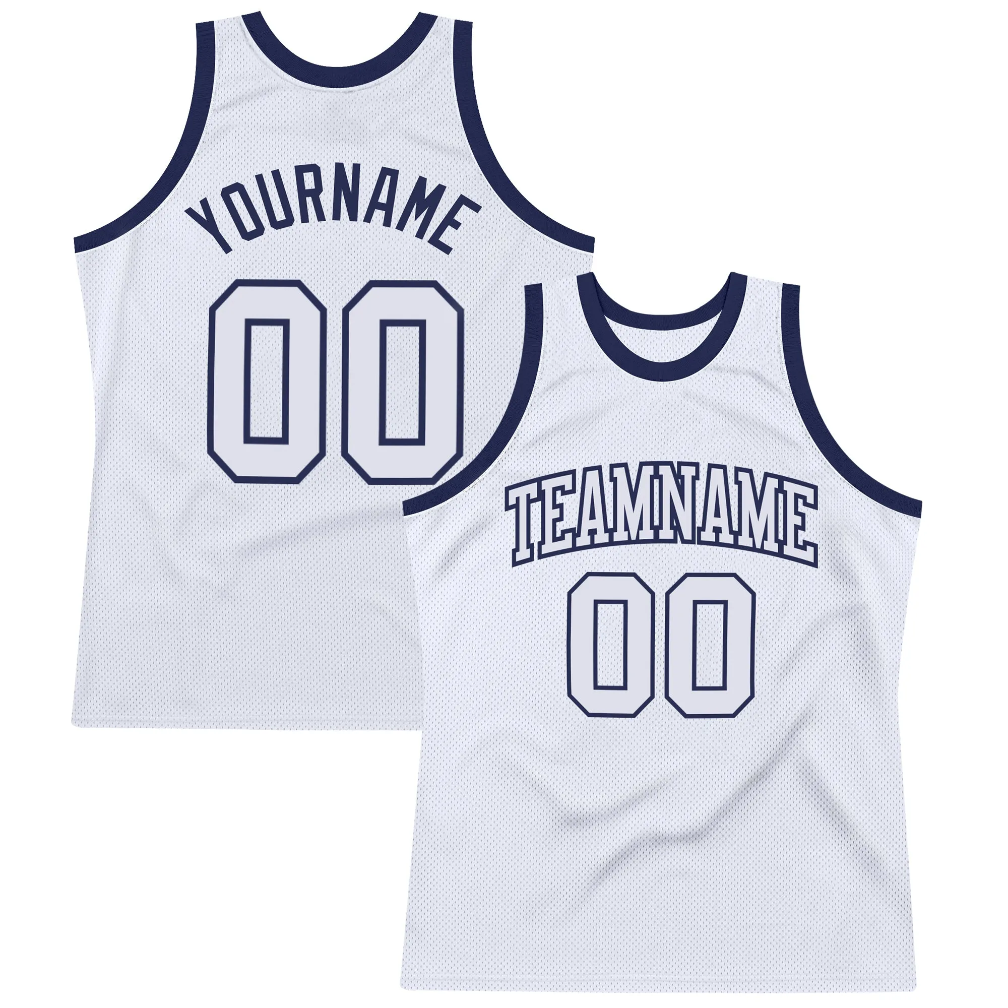 Custom White White-Navy Authentic Throwback Basketball Jersey