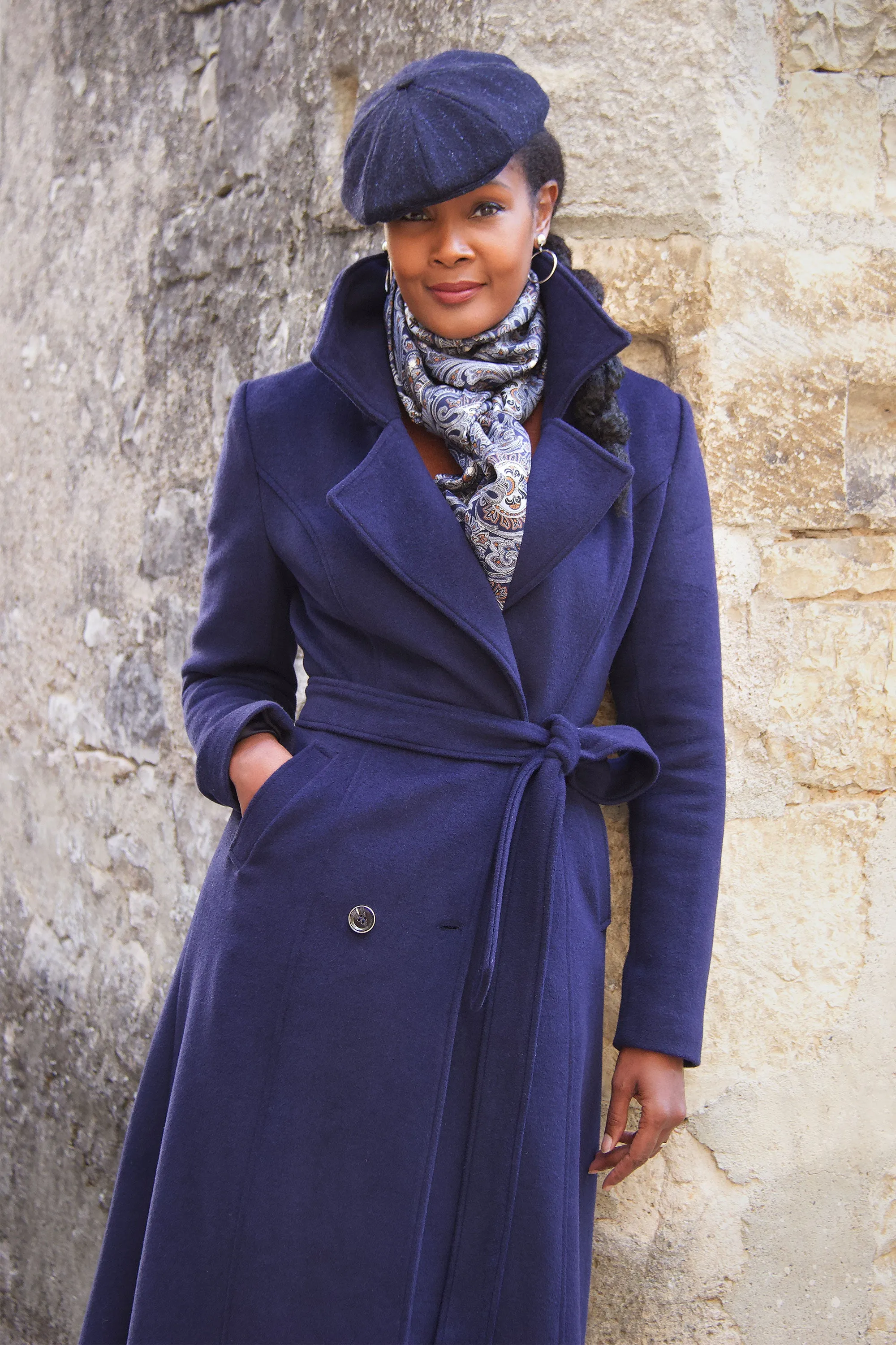 Dark Blue Belted Wool Coat 4065