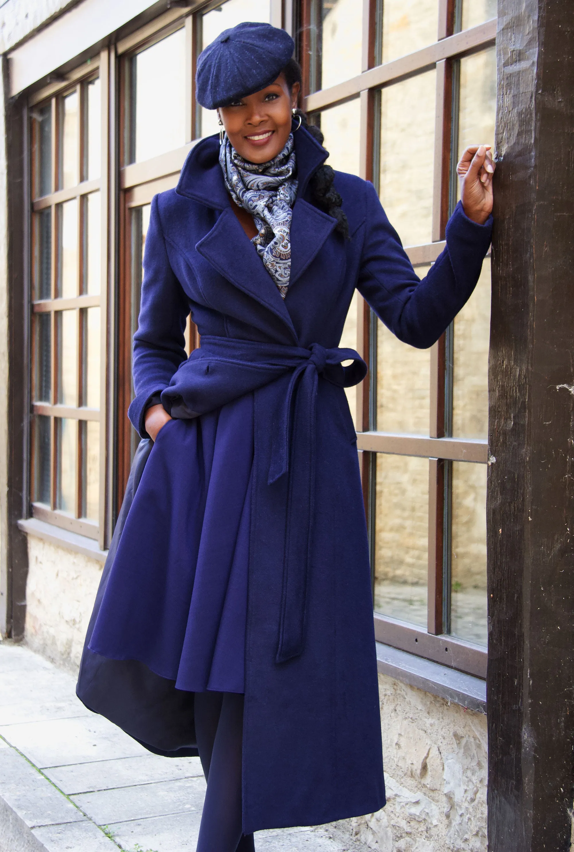 Dark Blue Belted Wool Coat 4065